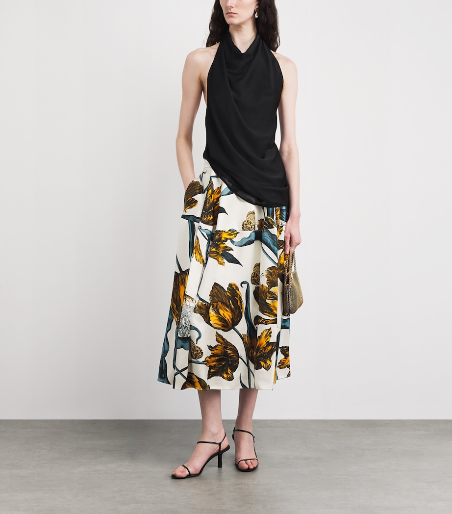 Erdem Womens Satin Floral Duchess Midi Skirt Etched Tulip Bronze Image 2