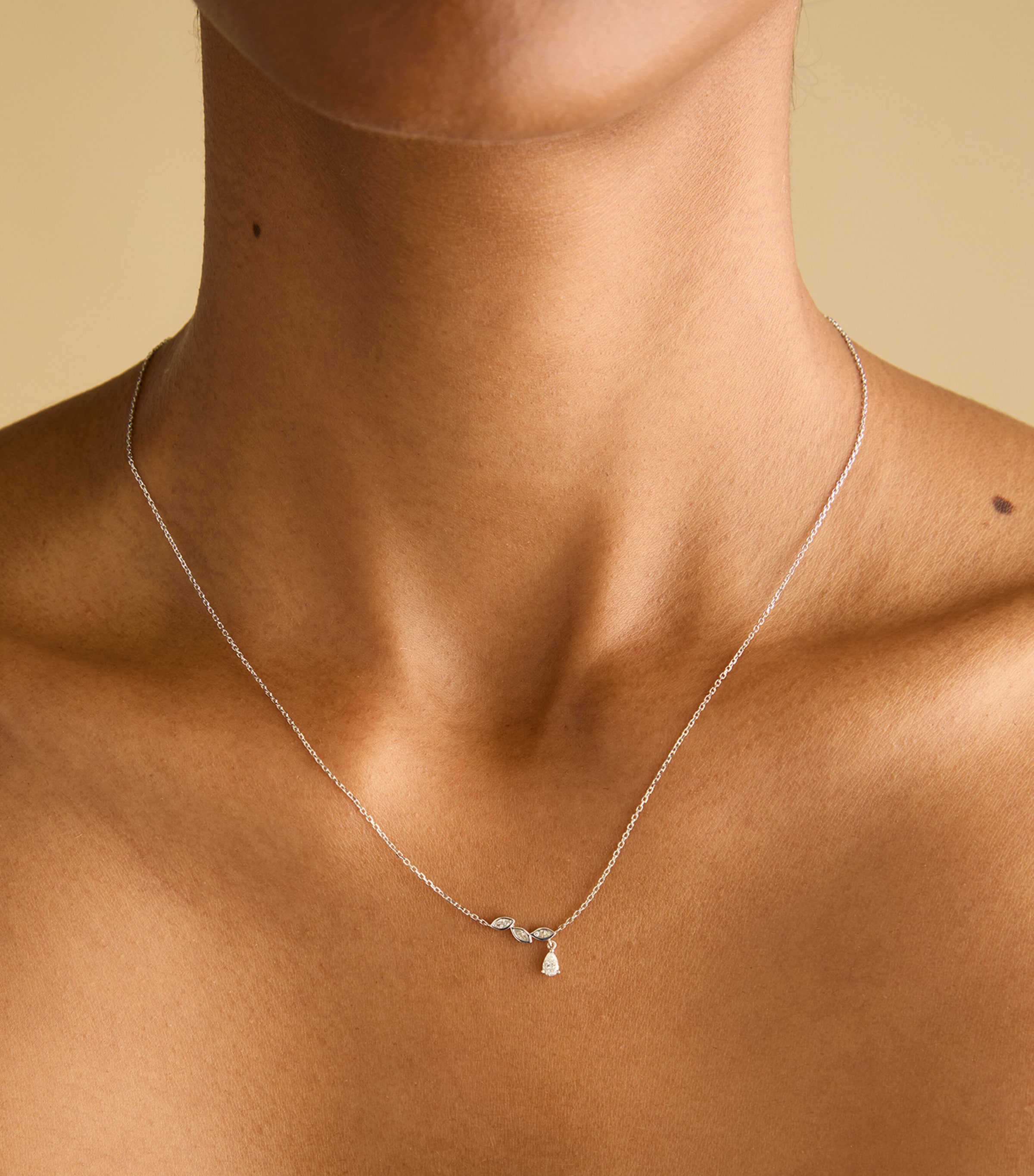 Astrid & Miyu White Gold and Diamond Drop Pendant Necklace White Gold Image 2
