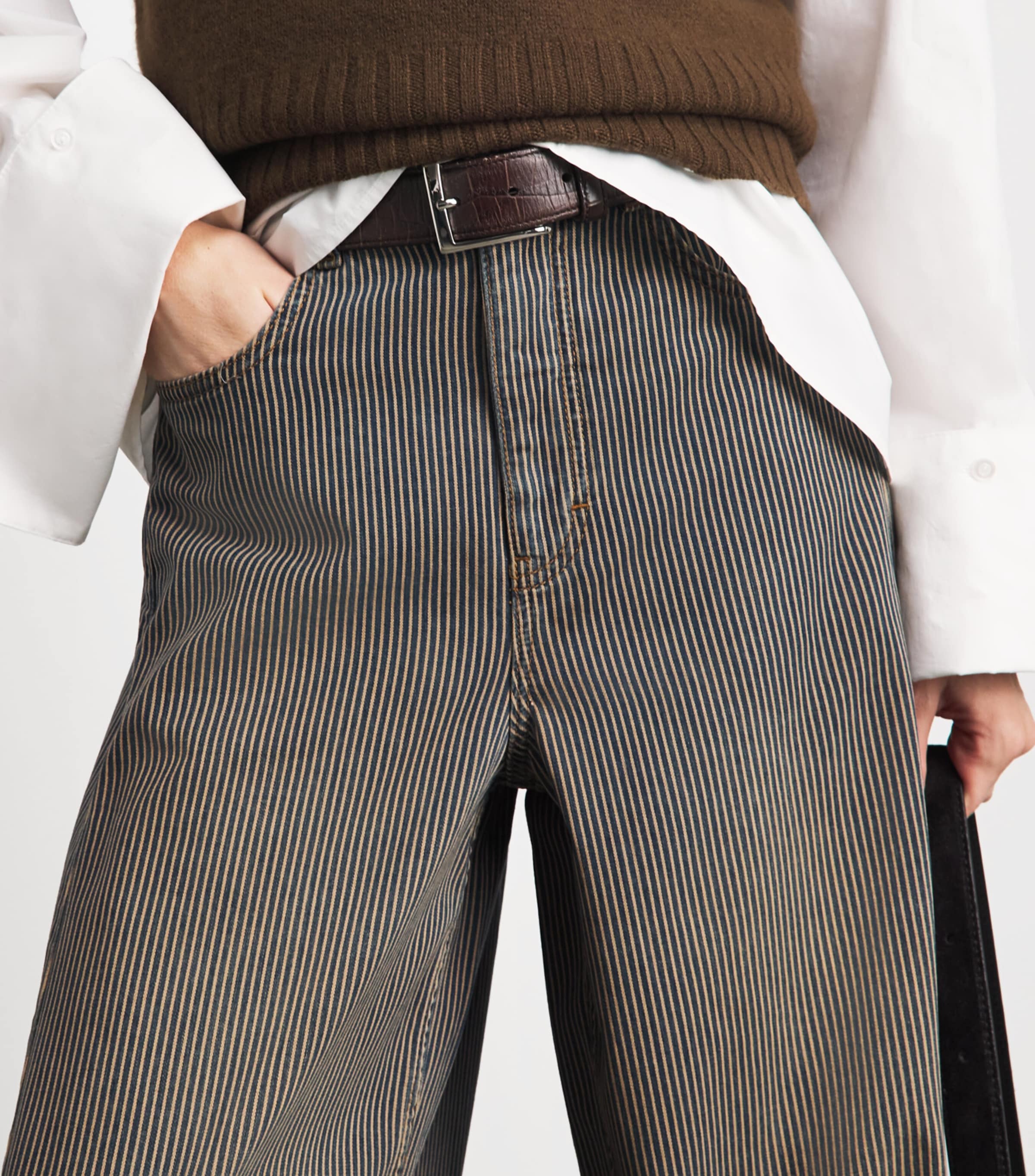 ME+EM Ivory Pinstripe Wide-Leg Tapered Jeans | Harrods US