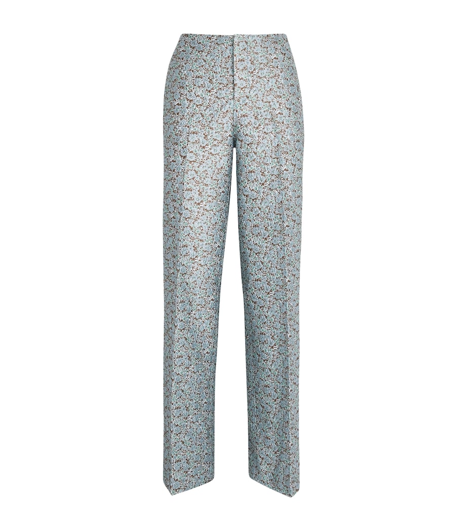 Tory Burch Womens Jacquard Trousers Blue Floral Image 1