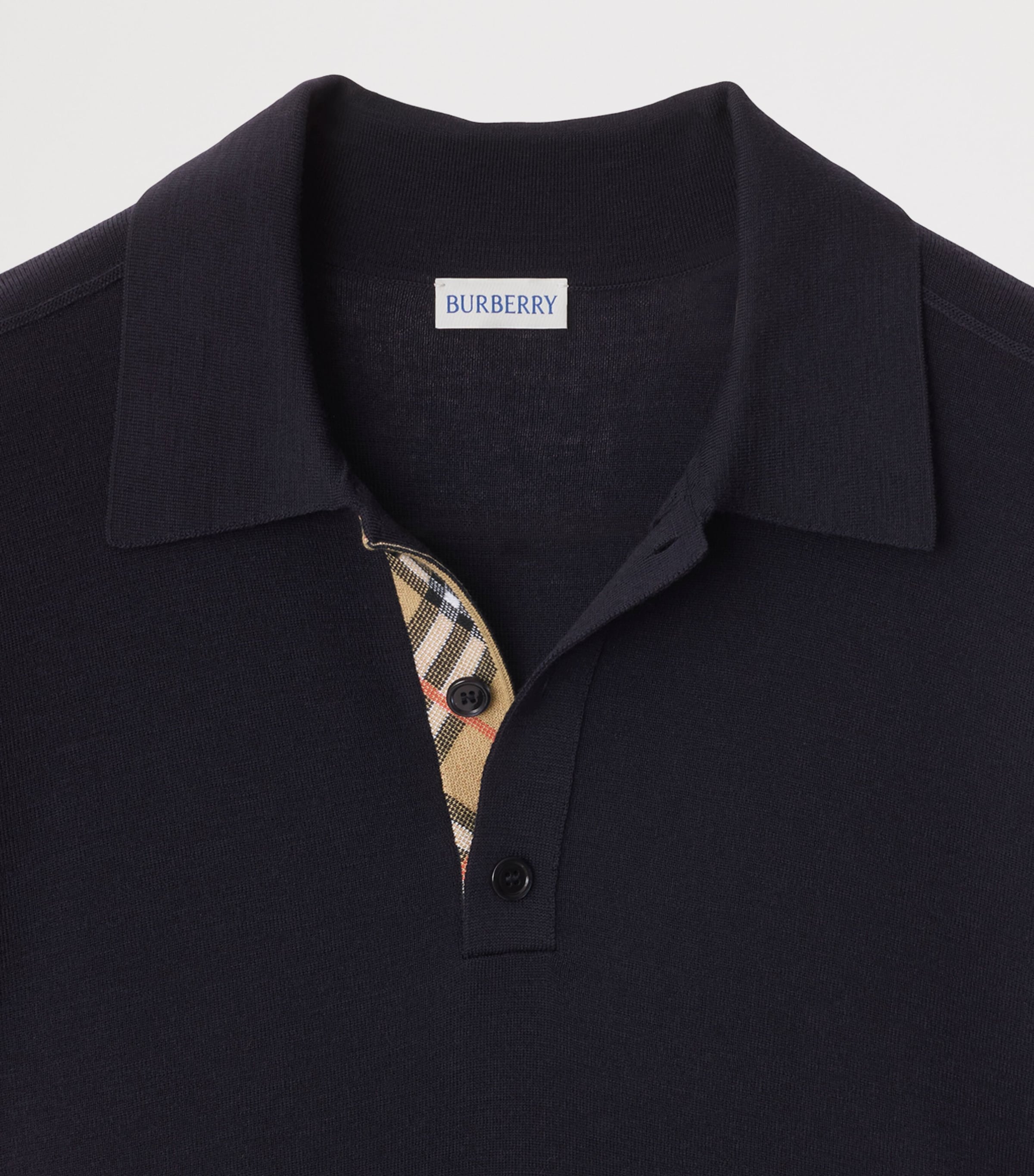 Wool Check-Detail Polo Shirt NAVY Image 5