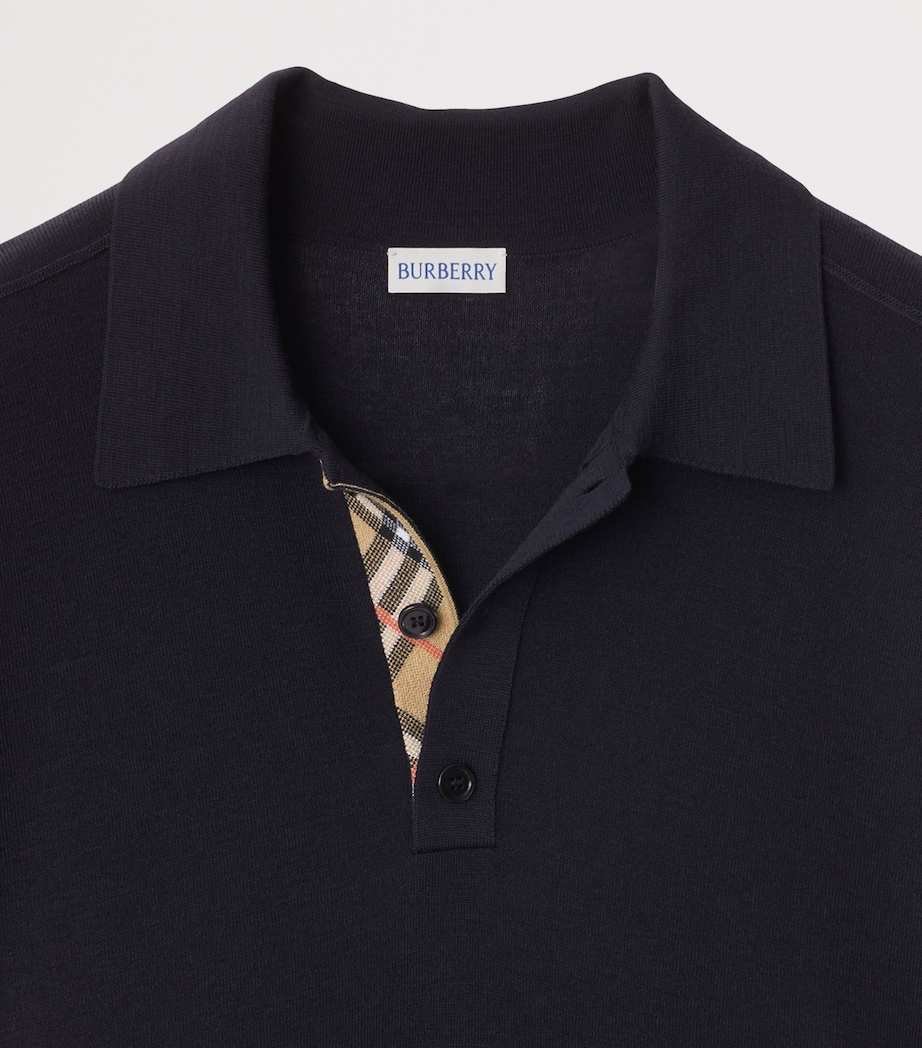 Wool Check-Detail Polo Shirt NAVY Image 5