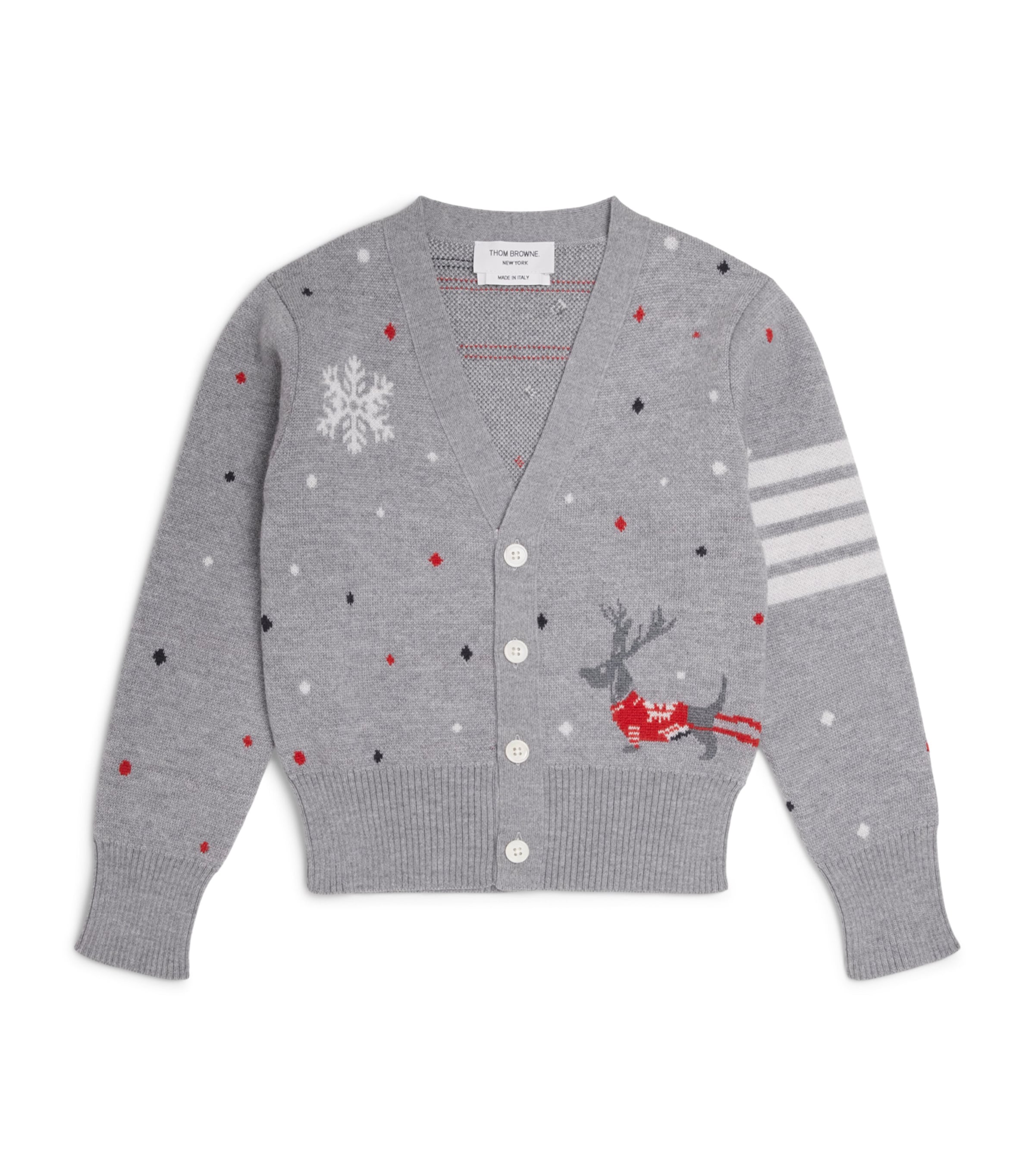 Thom Browne Kids Cotton Reindeer Hector Cardigan (2-12 Years) Lt Grey Image 1