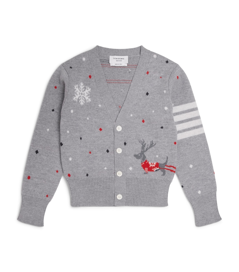 Thom Browne Kids Cotton Reindeer Hector Cardigan (2-12 Years) Lt Grey Image 1