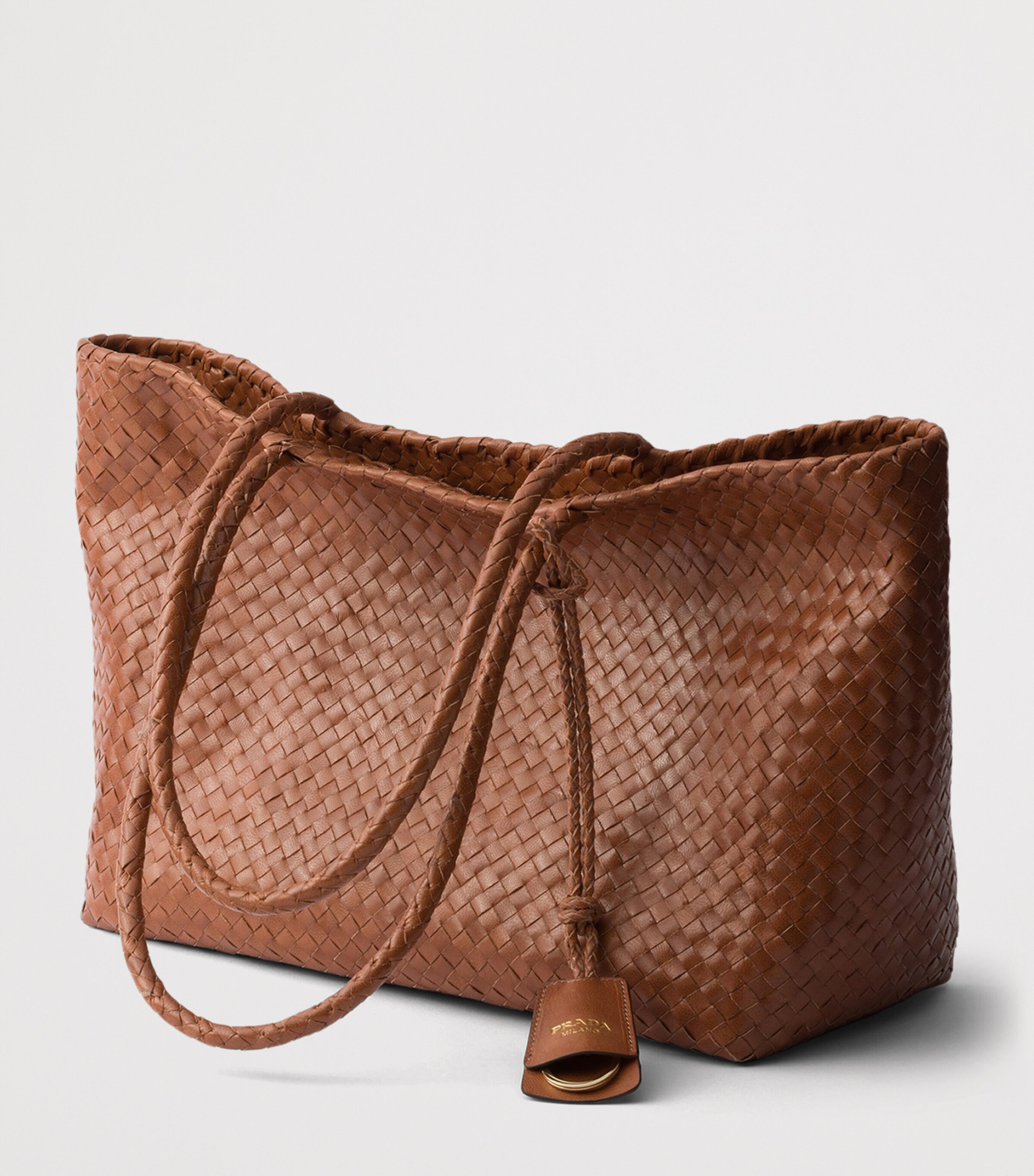 Prada Large Woven Leather Tote Bag Brown Image 3