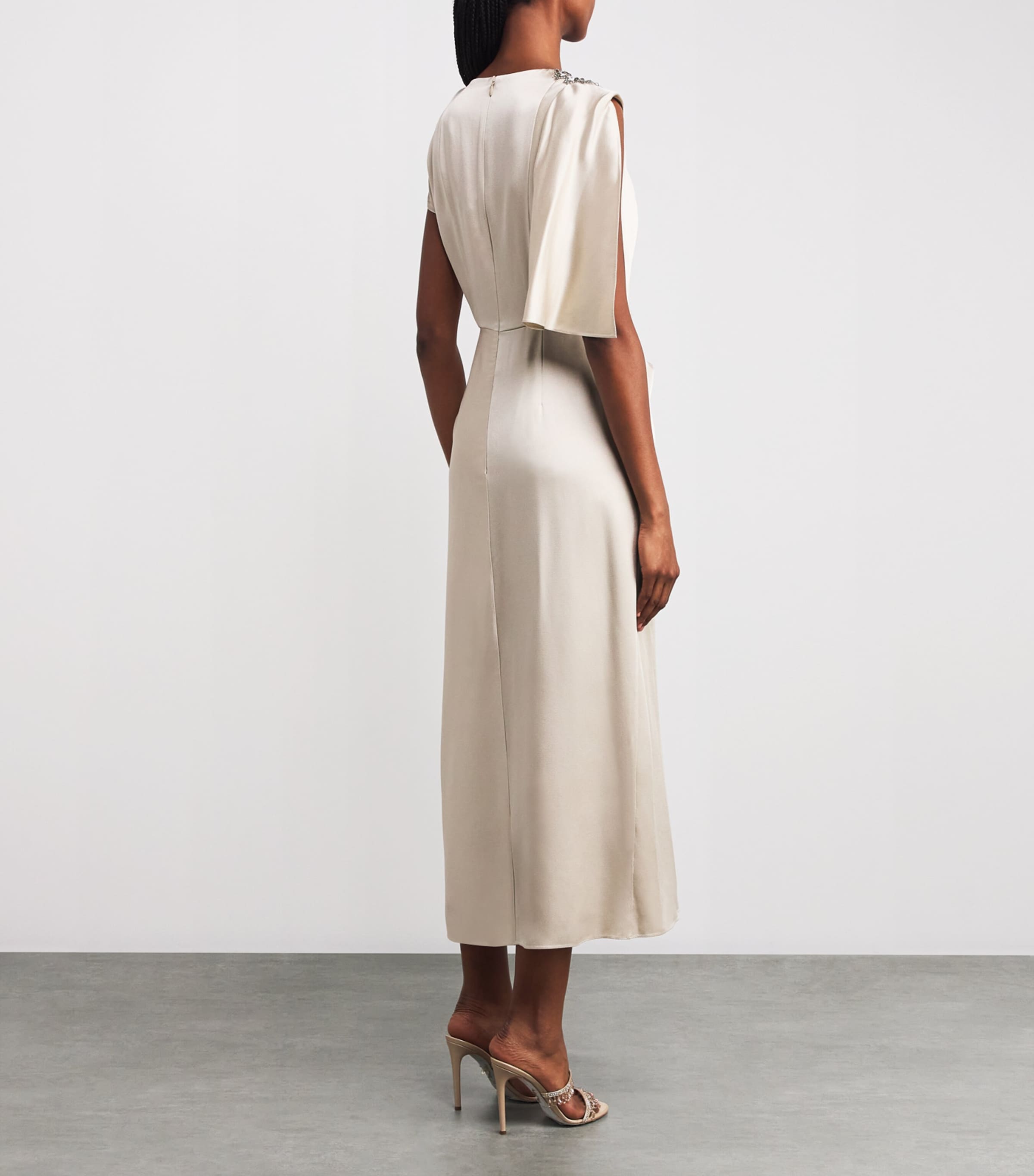 Satin Cady Embellished Draped Midi Dress CHAMPAGNE Image 3
