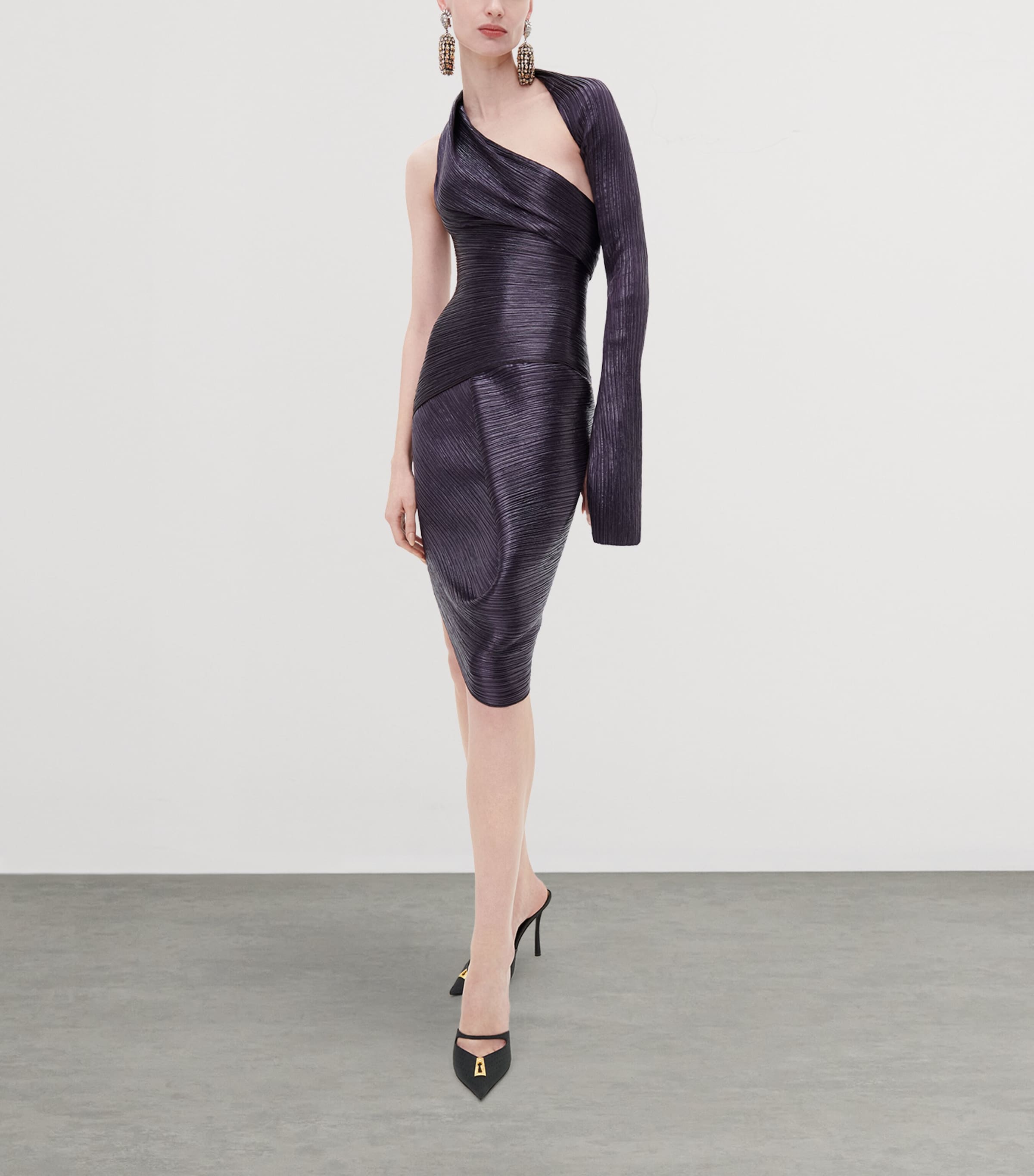 Schiaparelli Womens Pleated Asymmetric Mini Dress Purple Image 2