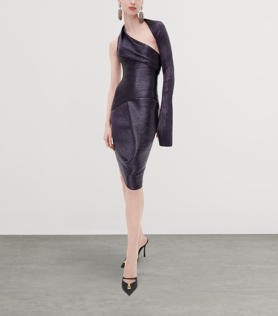 Schiaparelli Womens Pleated Asymmetric Mini Dress Purple Image 2