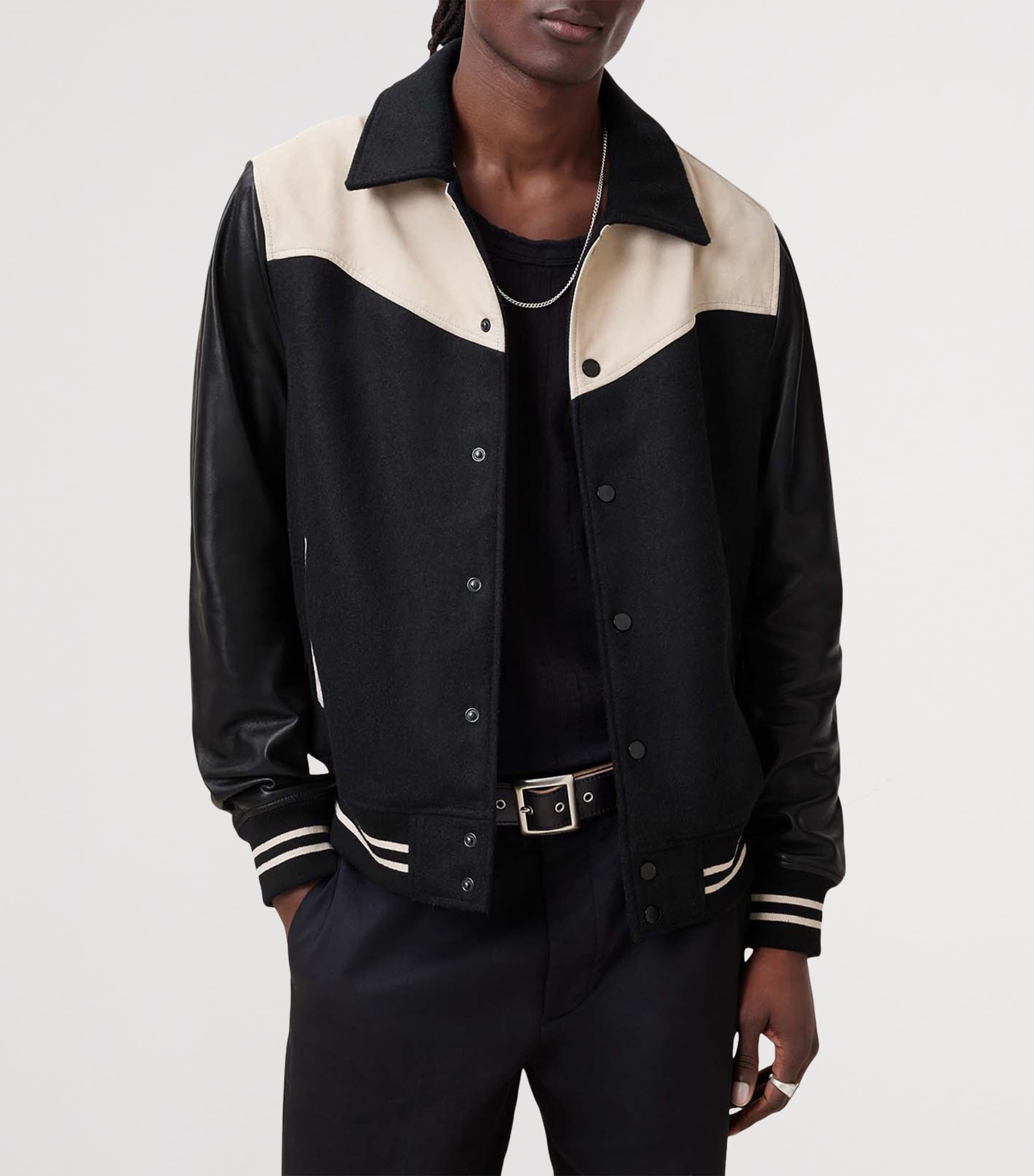 Leather-Trim Endleton Bomber Jacket BLACK/ECRU WHITE Image 4
