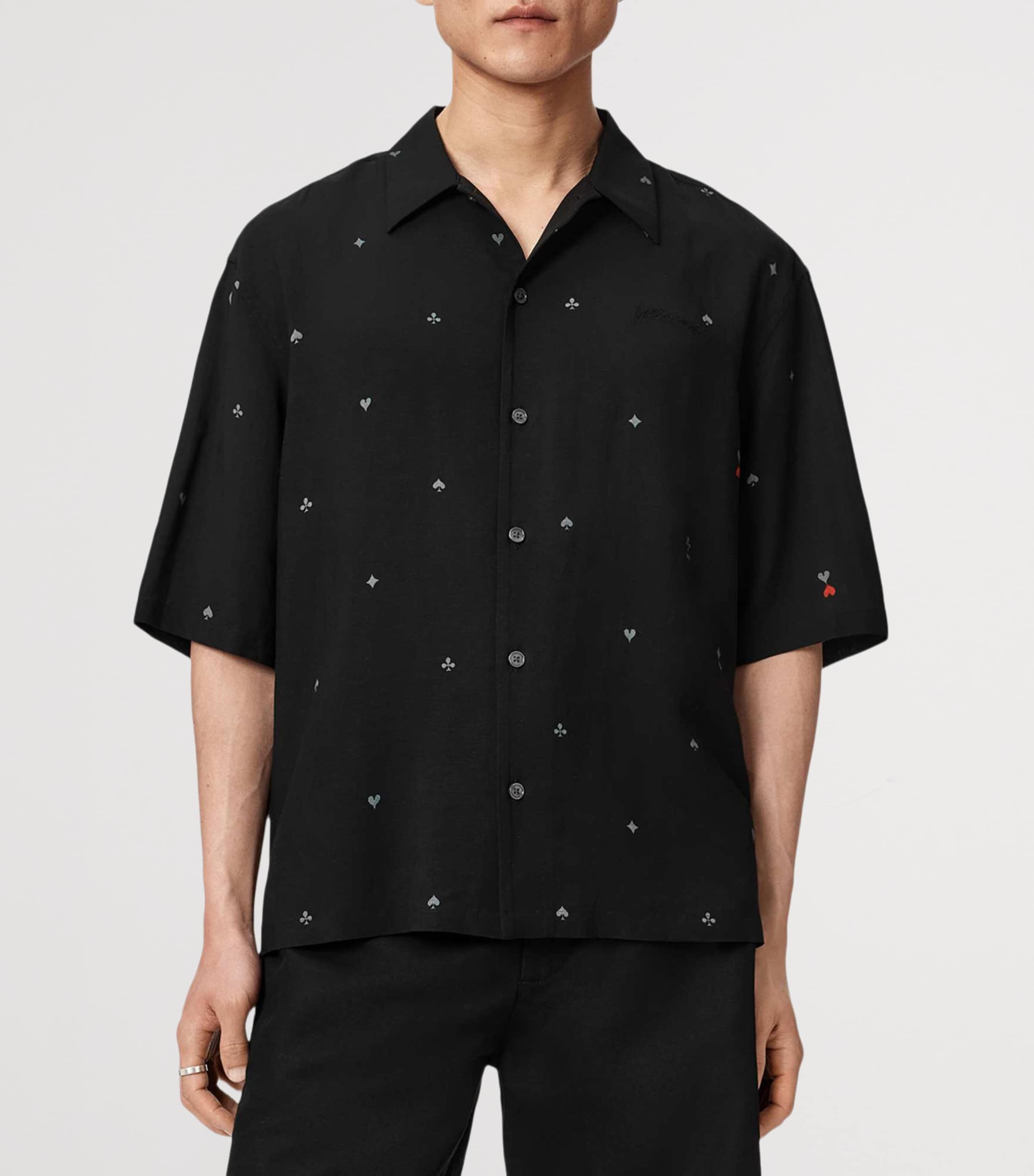 AllSaints Mens Short-Sleeve Cardsuit Shirt Black Image 3
