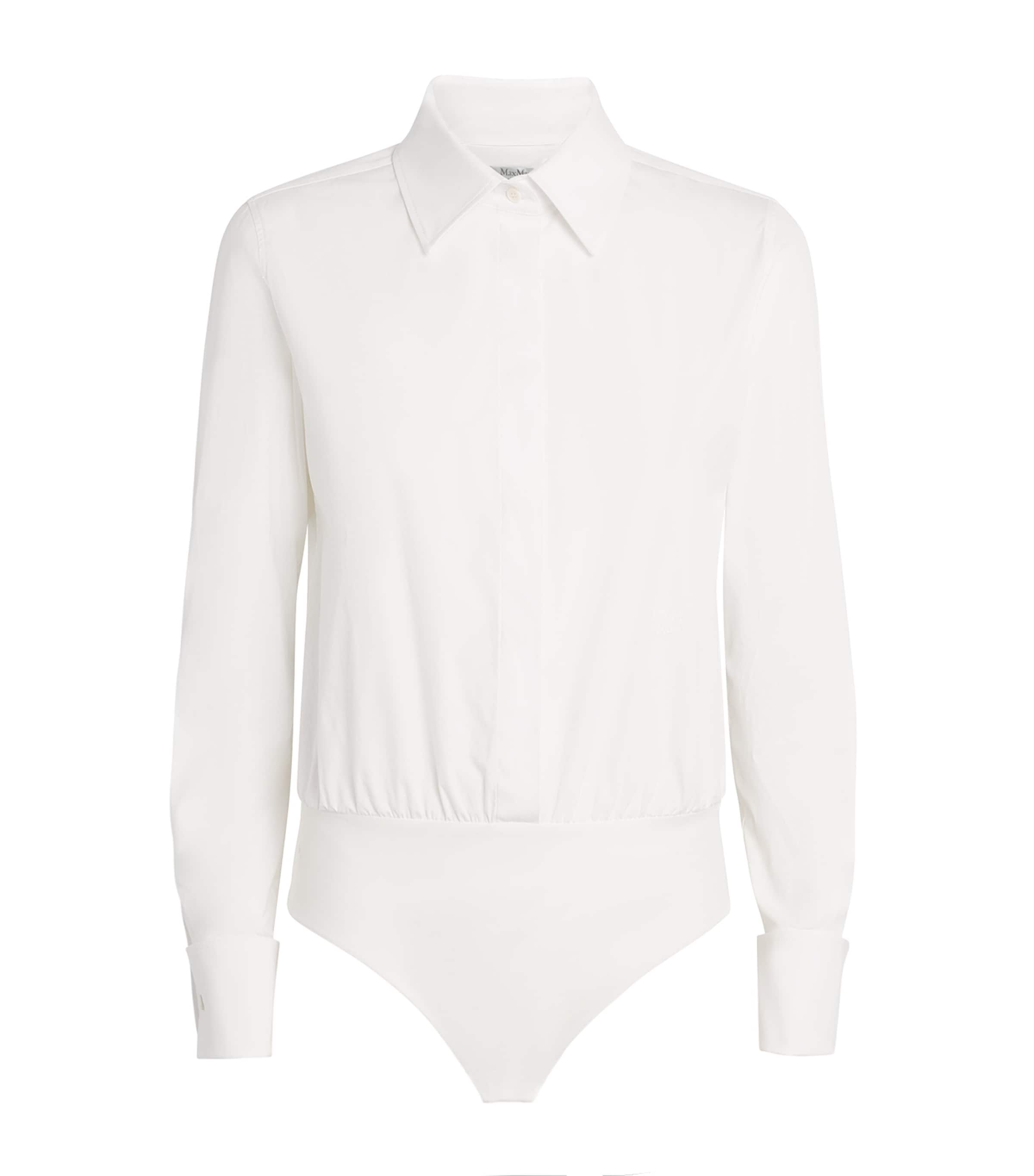 Max Mara Collared Bodysuit With Cuffed Long Sleeves In White