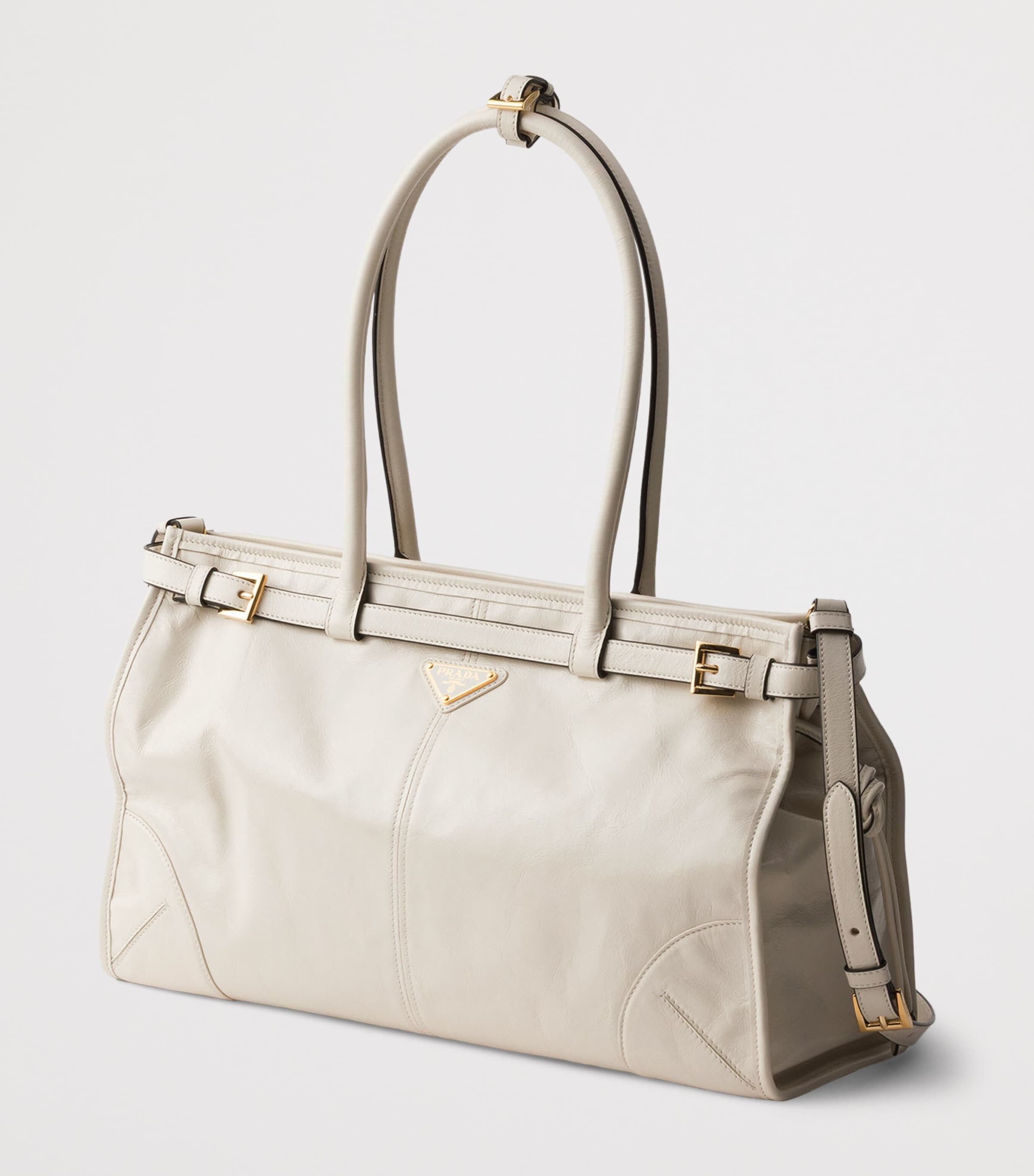 Prada Womens Large Leather Bonnie Top-Handle Bag White Image 2
