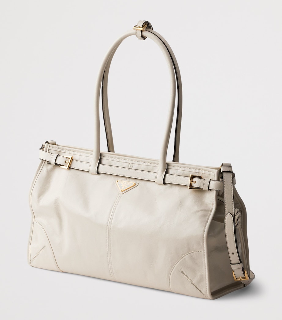 Prada Womens Large Leather Bonnie Top-Handle Bag White Image 2