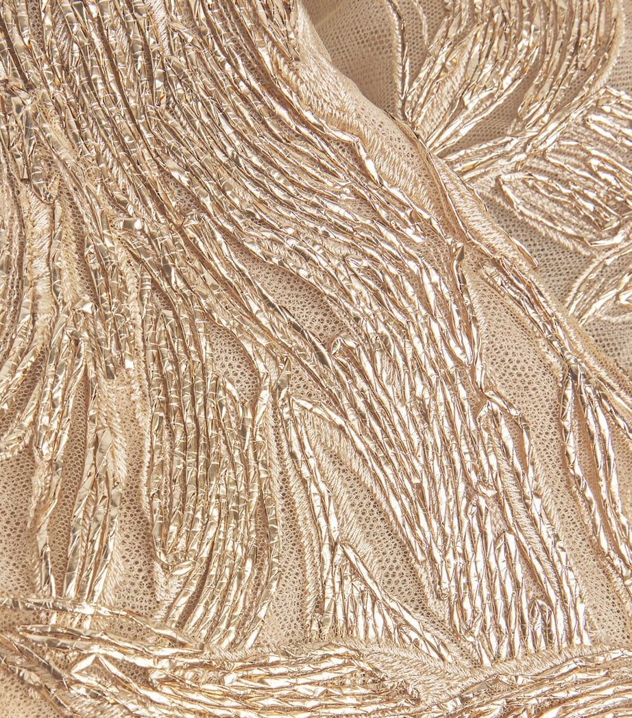 Tulle Feather-Embroidered Gown GOLD Image 5