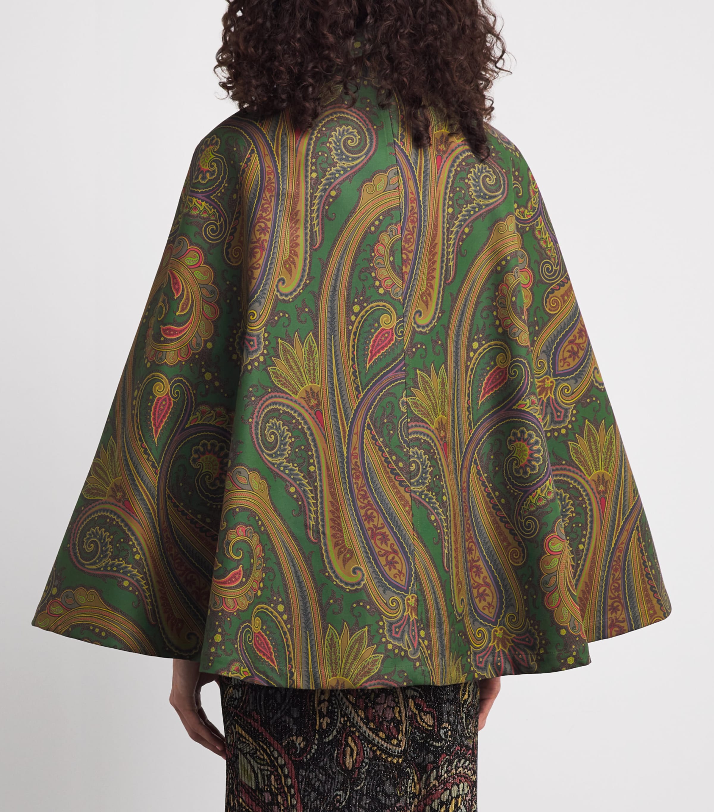 Etro Womens Cotton Gabardine Paisley Cape Jacket Green Image 5