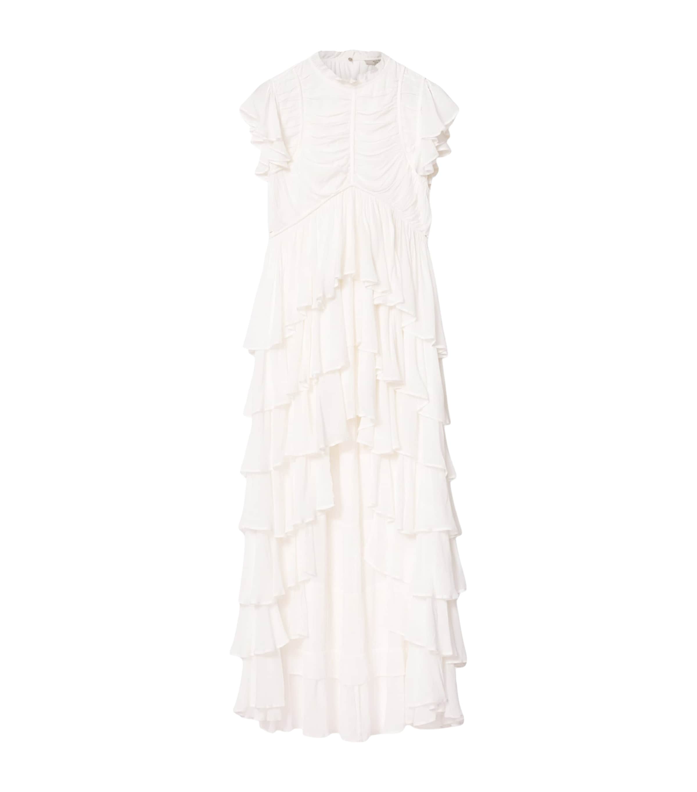 AllSaints Womens Ruffled High-Low Shaela Maxi Dress Optic White Image 1