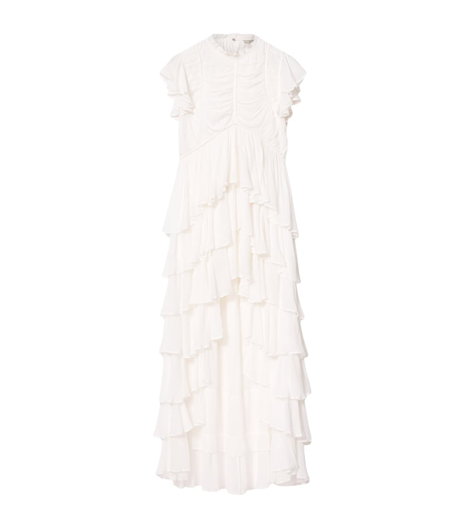 AllSaints Womens Ruffled High-Low Shaela Maxi Dress Optic White Image 1