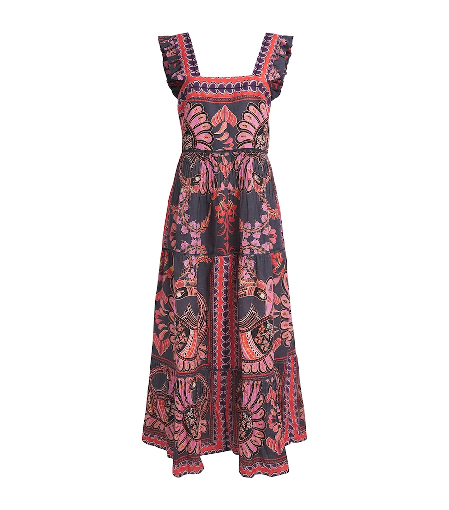 LUG VON SIGA Womens Linen Sybill Midi Dress Black Pink Mlticolor Image 1