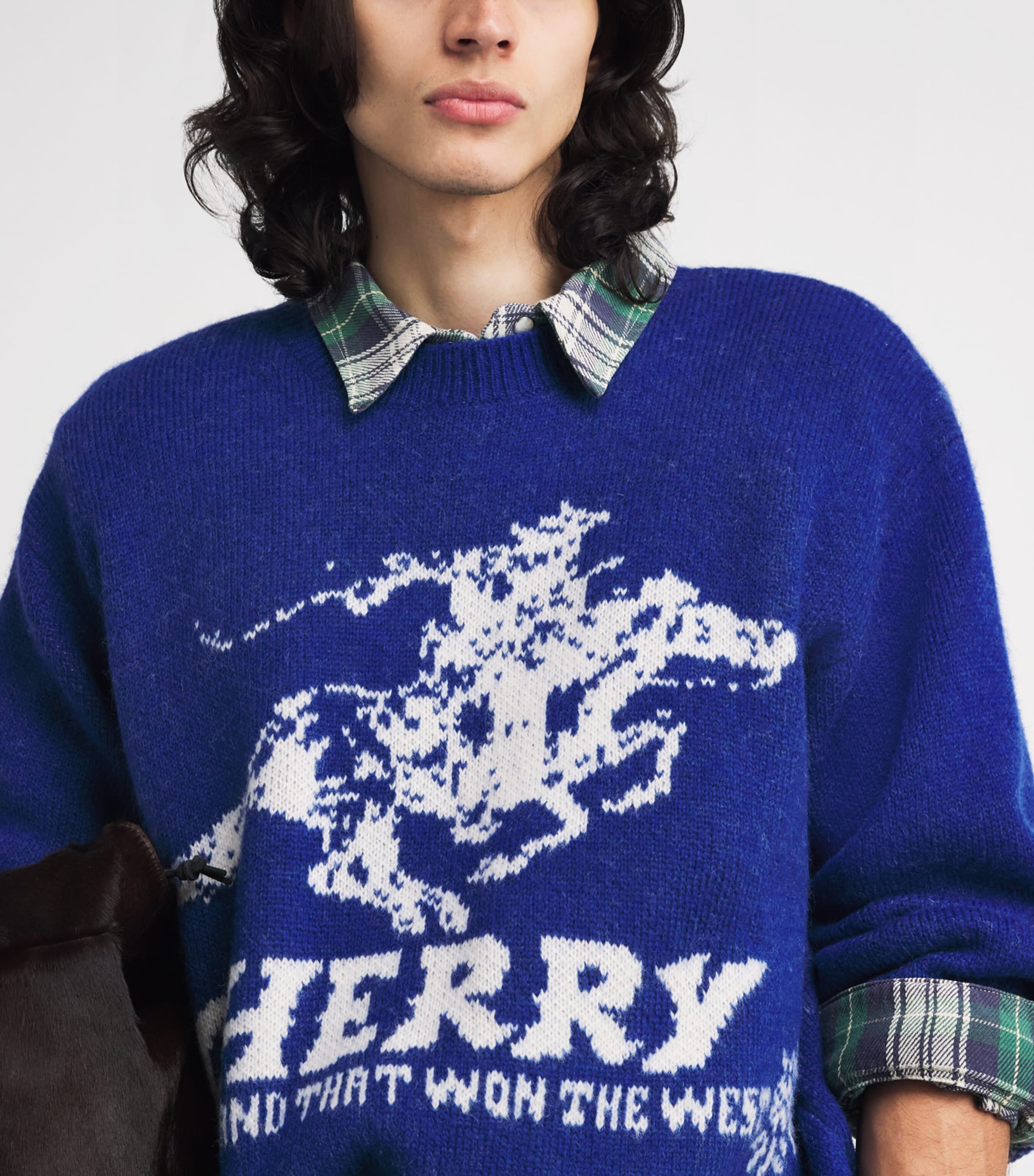 Cherry Los Angeles Mens Alpaca-Blend Won the West Sweater Bright Blue Image 3