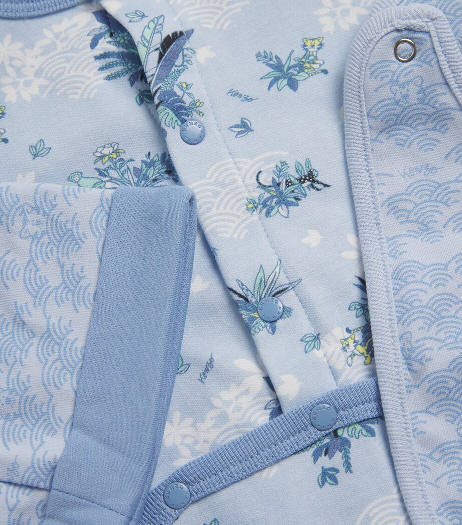 Kenzo Kids Floral All-In-One, Hat and Bib Set (3-24 Months) Pale Blue Image 4