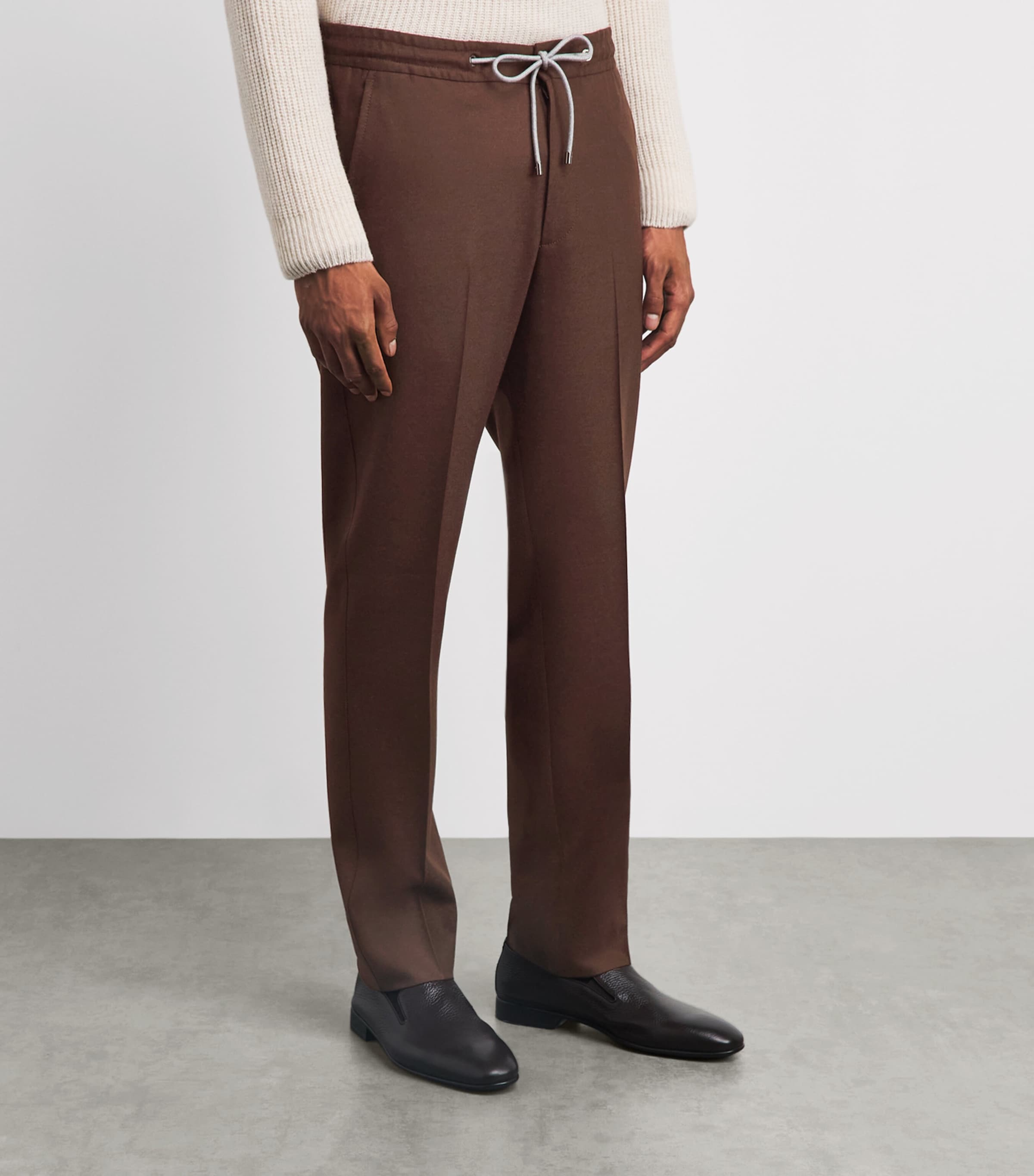 Corneliani Mens Virgin Wool-Blend Slim Tailored Trousers Brick Brown Image 4