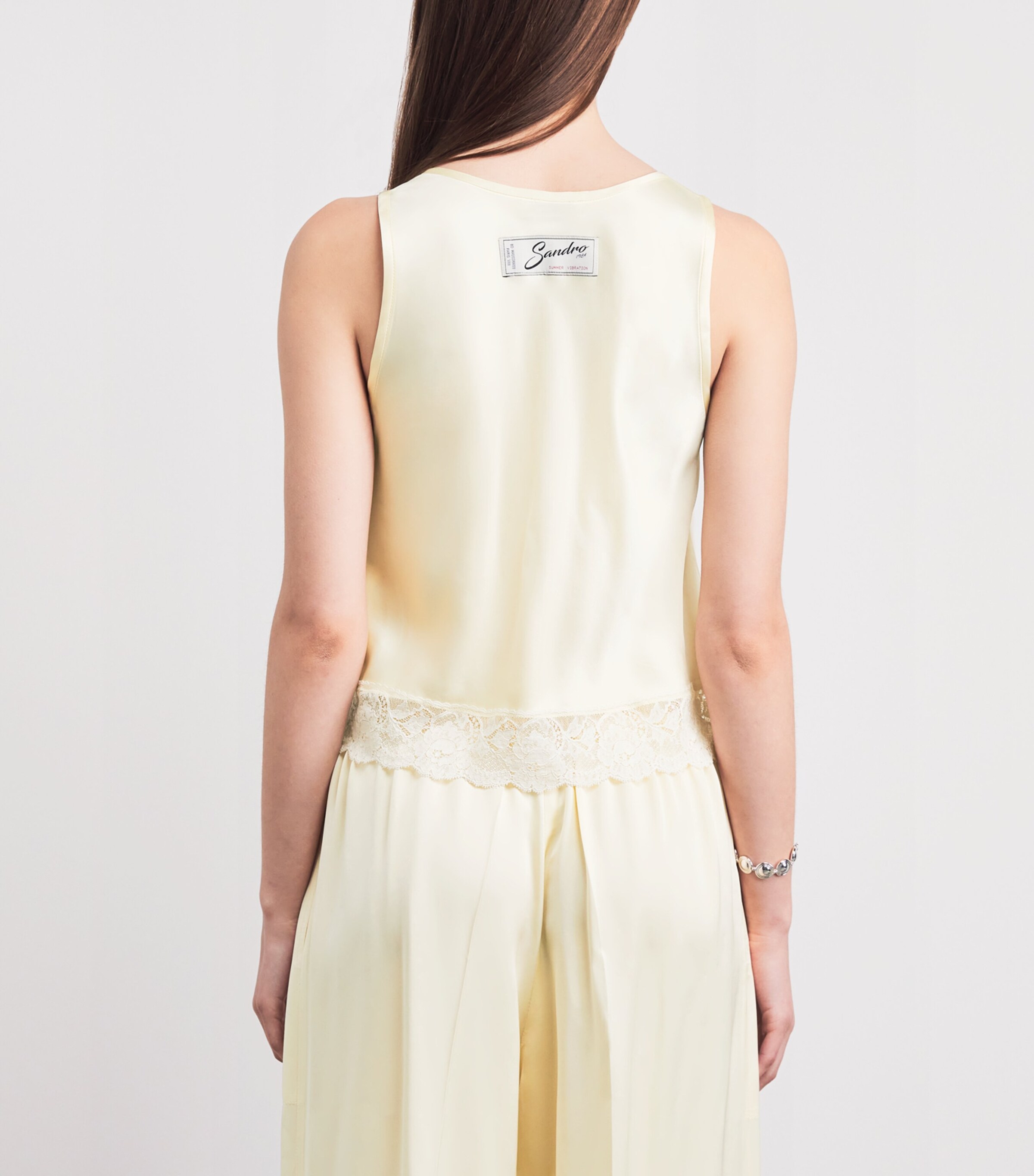 Sandro Paris Womens Lace-Trim Top Light Yellow Image 5