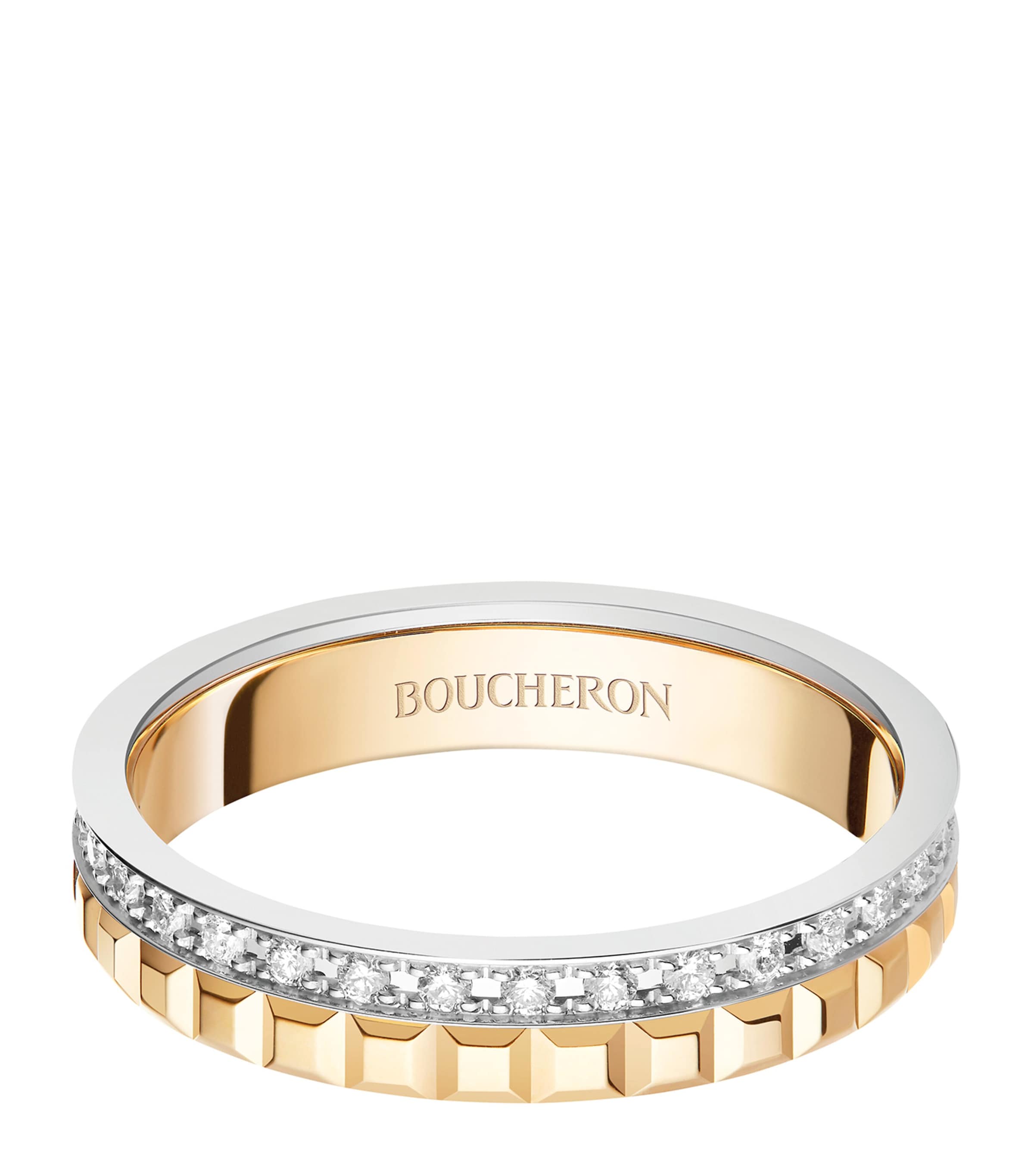 Boucheron Yellow Gold, White Gold And Diamond Quatre Wedding Band In Gold