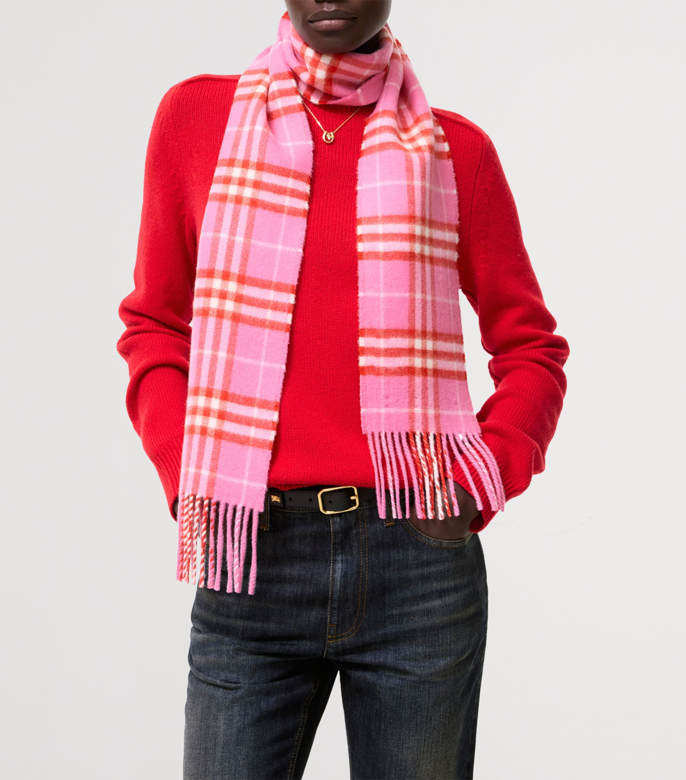 Burberry Cashmere Narrow Check Scarf Glaze Pink Image 2