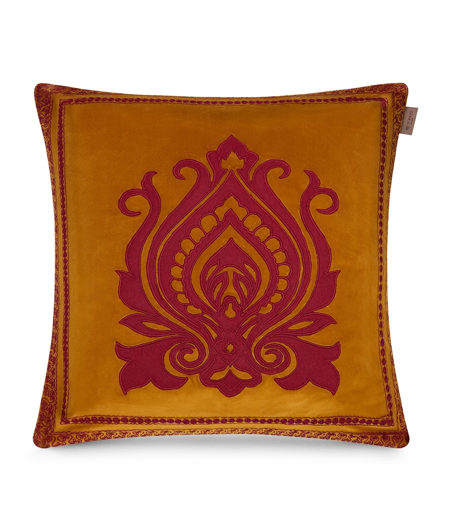 Etro Cotton Velvet Embroidered Gombo Cushion (45cm x 45cm) Dark Camel Image 1