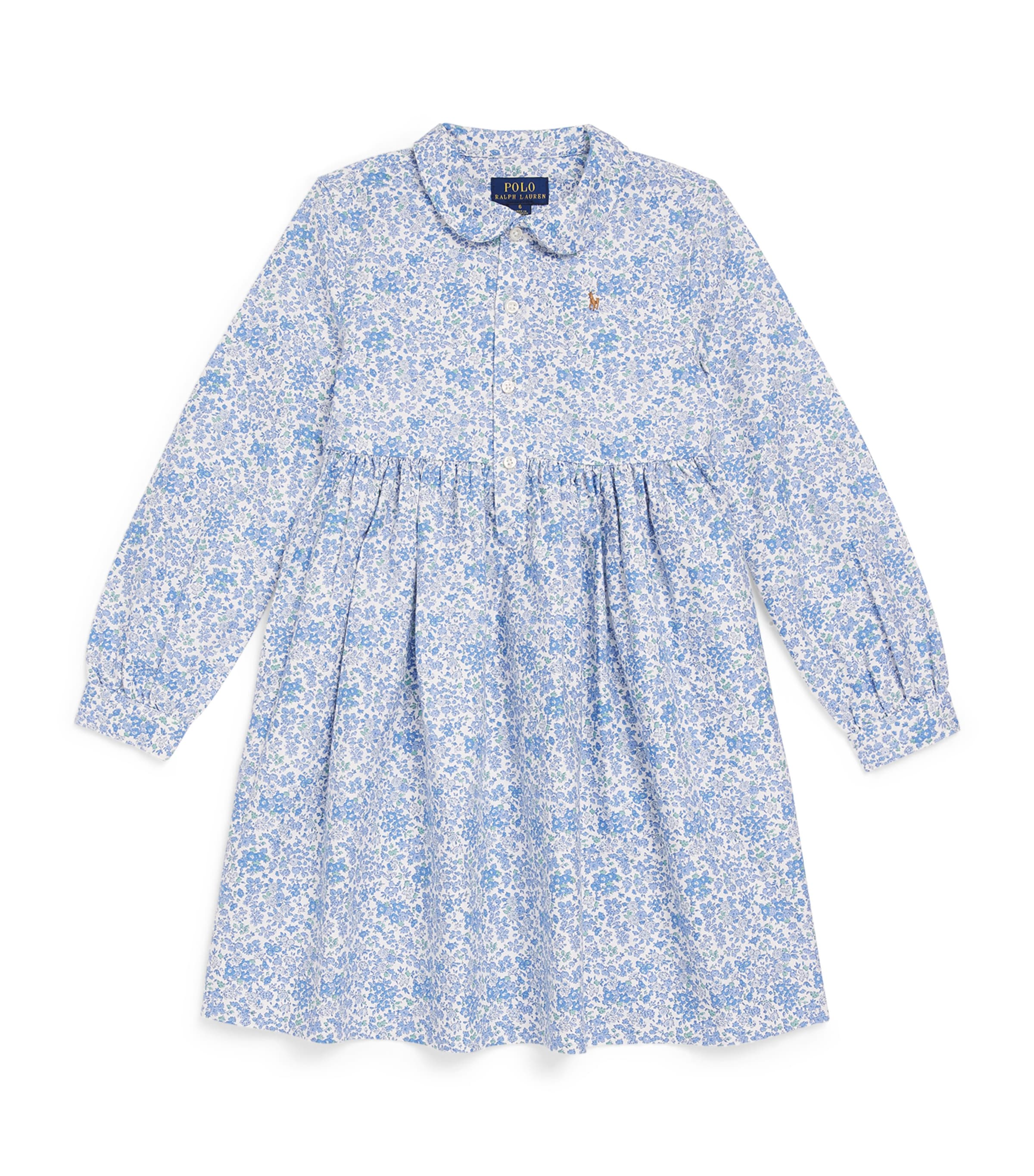 Ralph Lauren Kids Cotton Floral Print Dress (3-12 Months) Carolan Nevis Blue Image 1