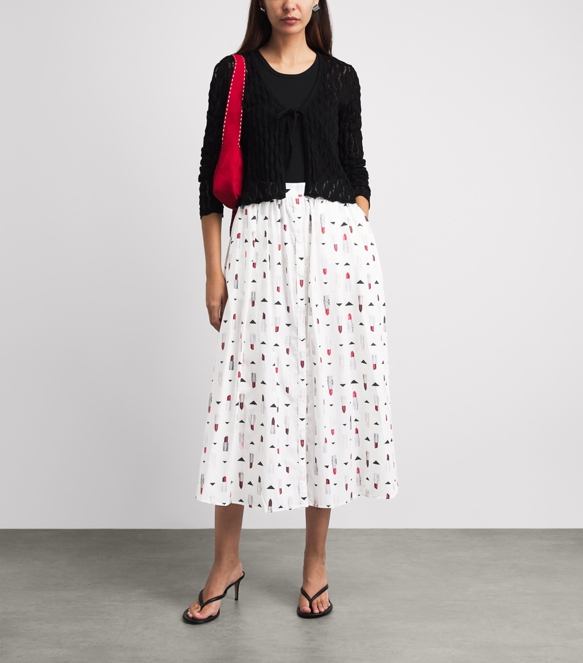 L'Agence Womens Lipstick Seina Pleated Midi Skirt Lipp Ivry Mlti Lpstk Image 2