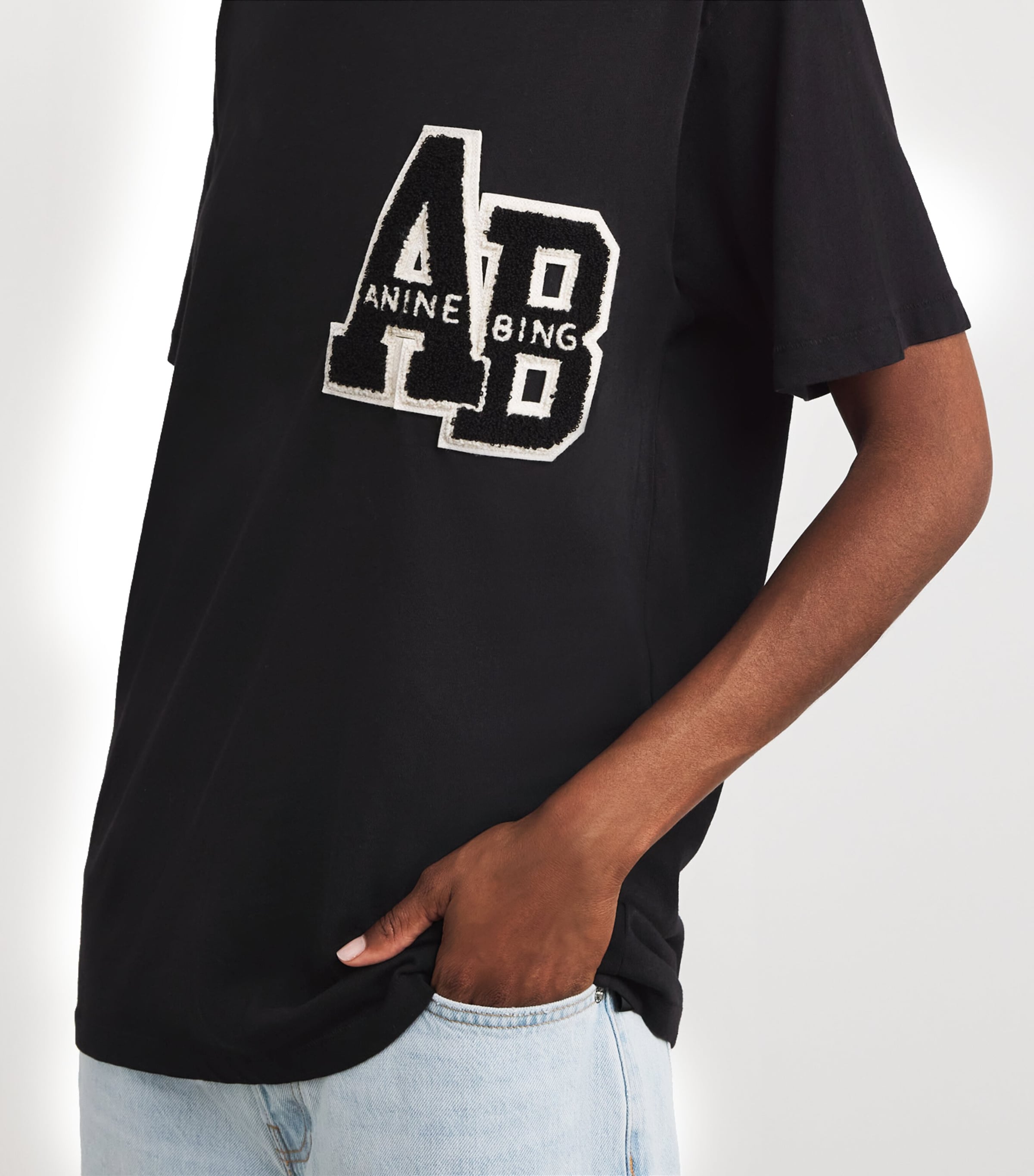 ANINE BING Black Chenille Patch Lili T-Shirt | Harrods US
