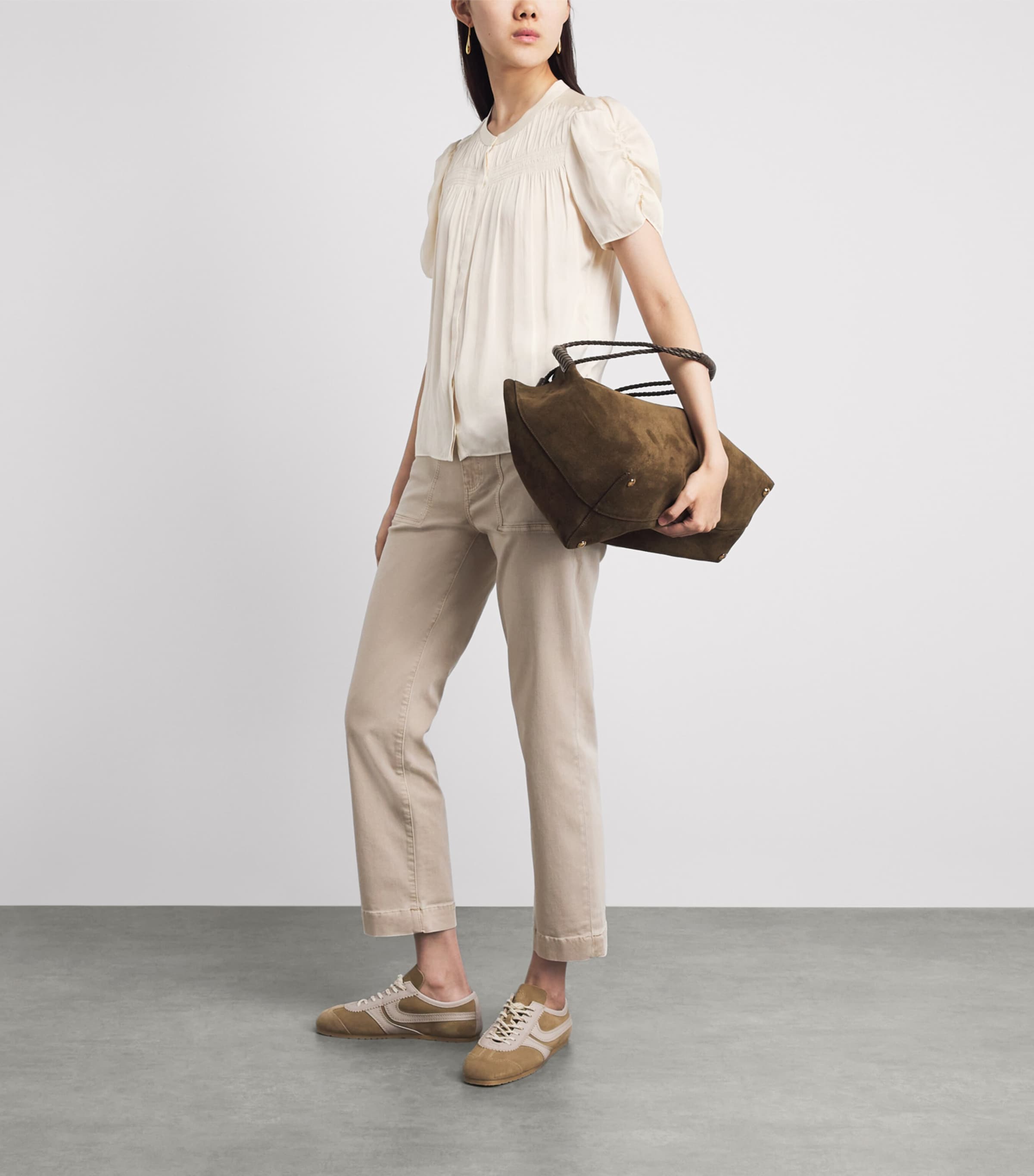PAIGE Womens Ruched Diego Blouse Antique White Image 2