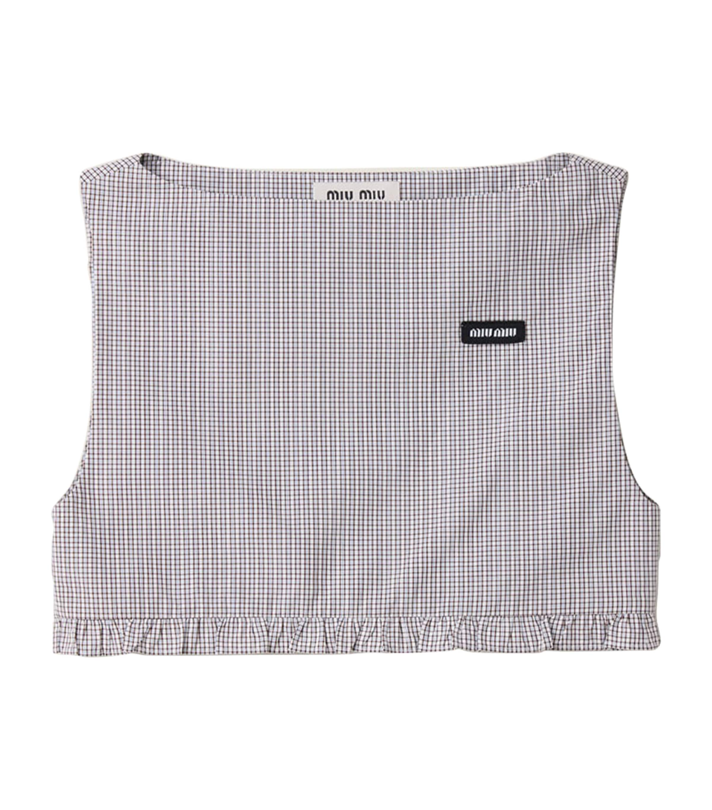 Miu Miu Womens Cotton Poplin Check Crop Top White Image 1