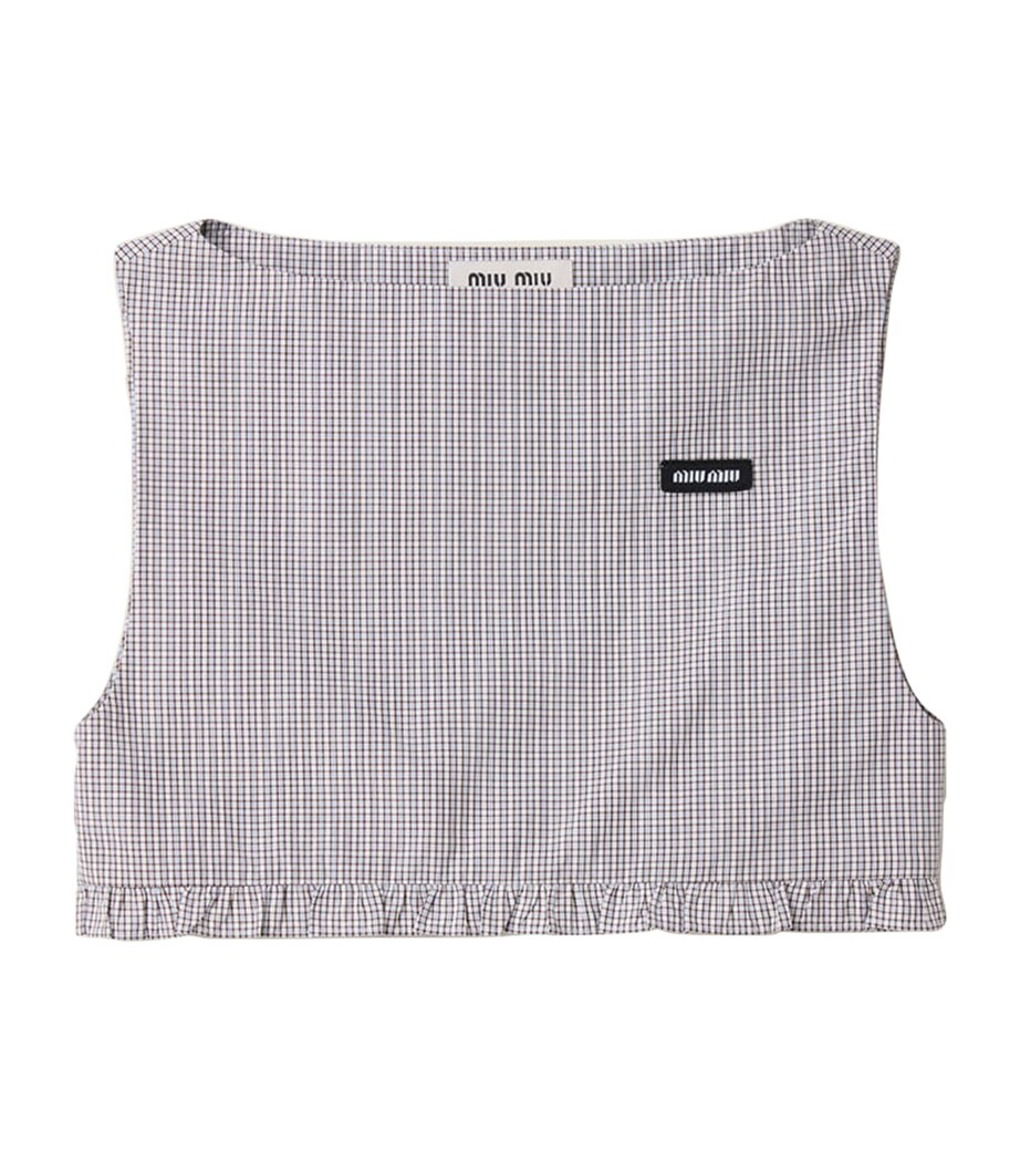 Miu Miu Womens Cotton Poplin Check Crop Top White Image 1