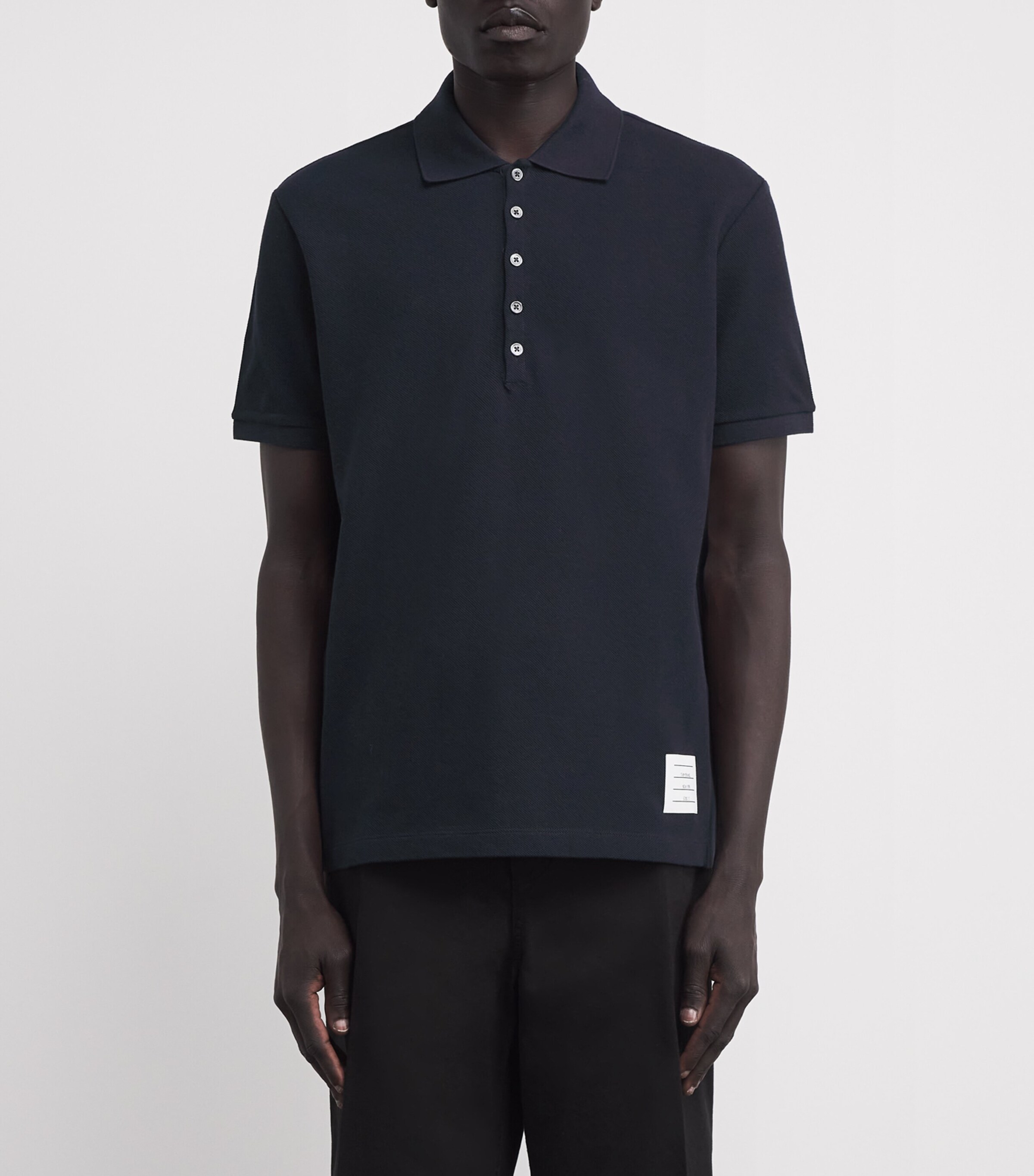 Thom Browne Mens Cotton Appliqué Polo Shirt Navy Image 3