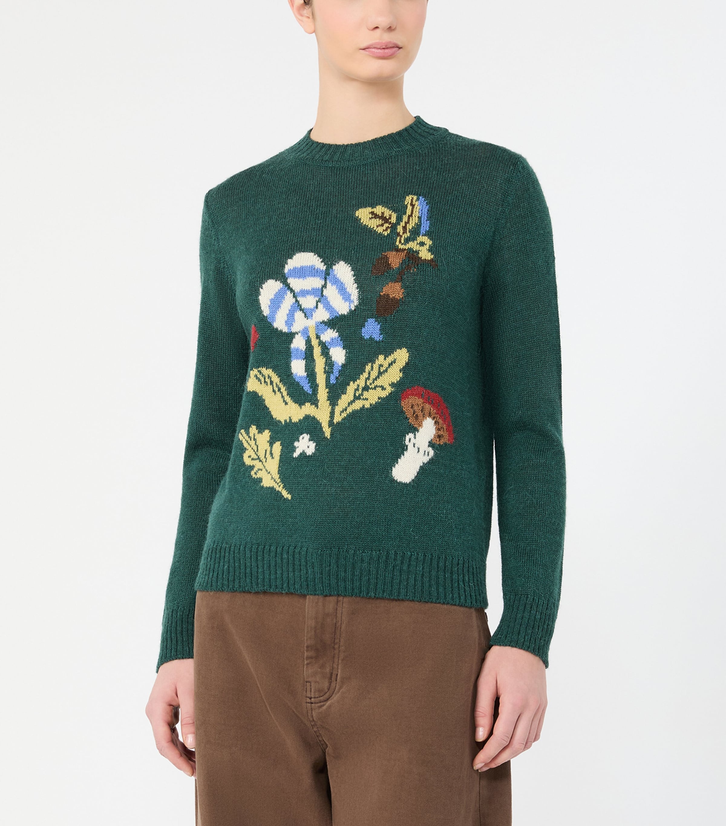 Weekend Max Mara Womens Knitted Floral Sweater Dark Green Image 3
