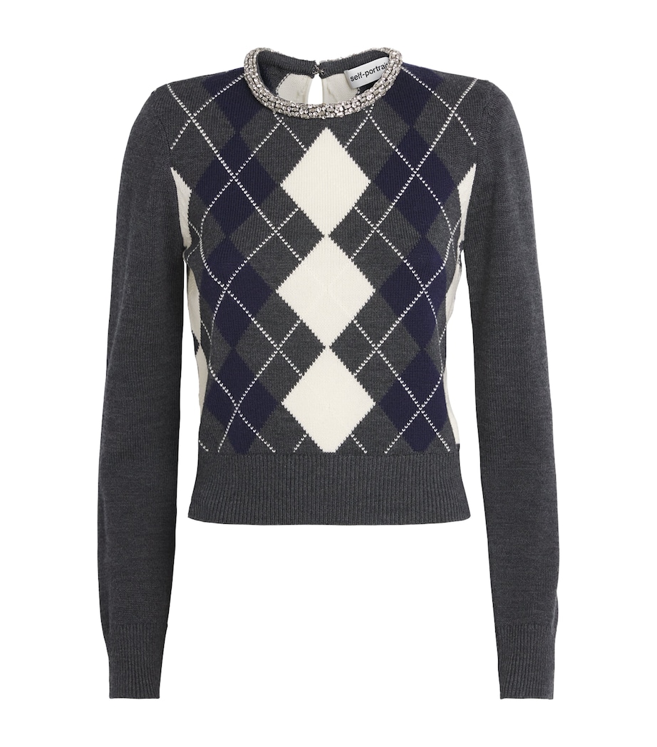 Wool Embellished Argyle Sweater GREY Image 1