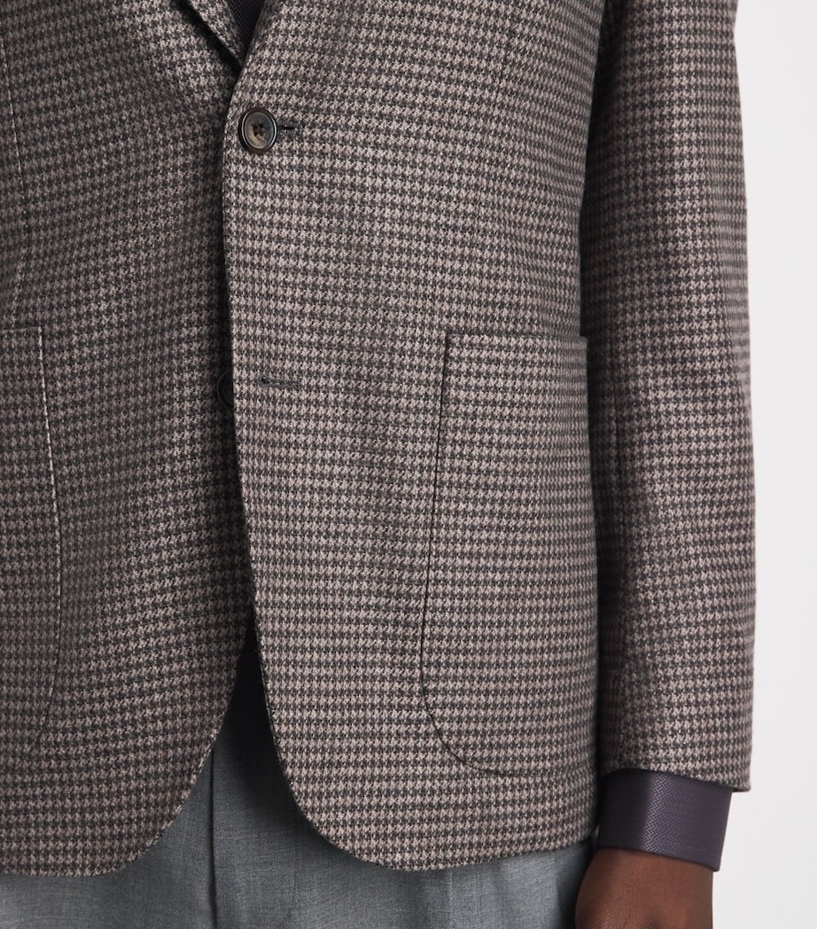 Eton Mens Cotton Houndstooth Single-Breasted Blazer Brown Image 3