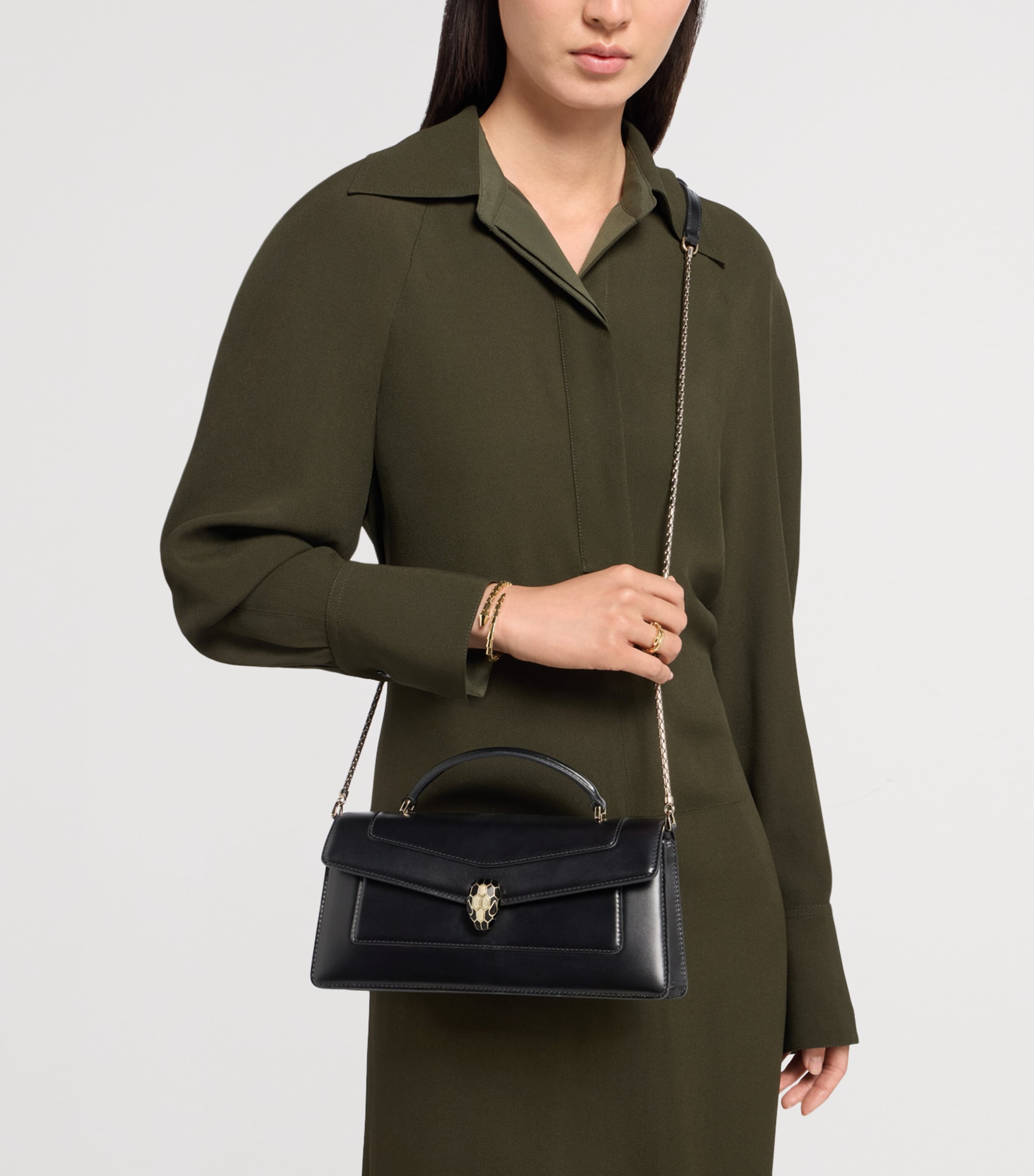 Bvlgari Leather Serpenti Forever Top-Handle Bag Black Image 3