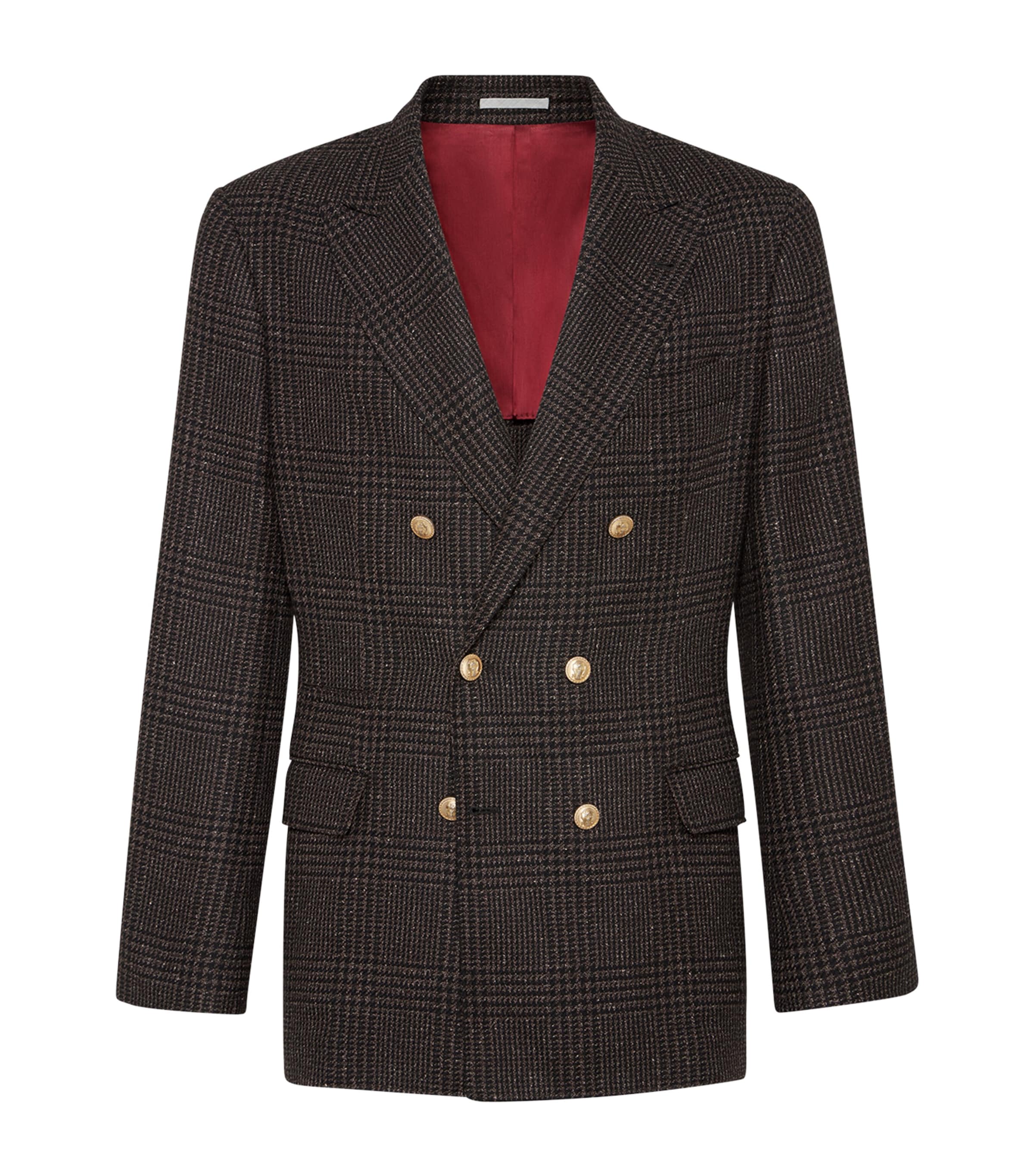 Brunello Cucinelli Prince Of Wales One-and-a-half Breasted Blazer With Metal Buttons Clothing In Brown
