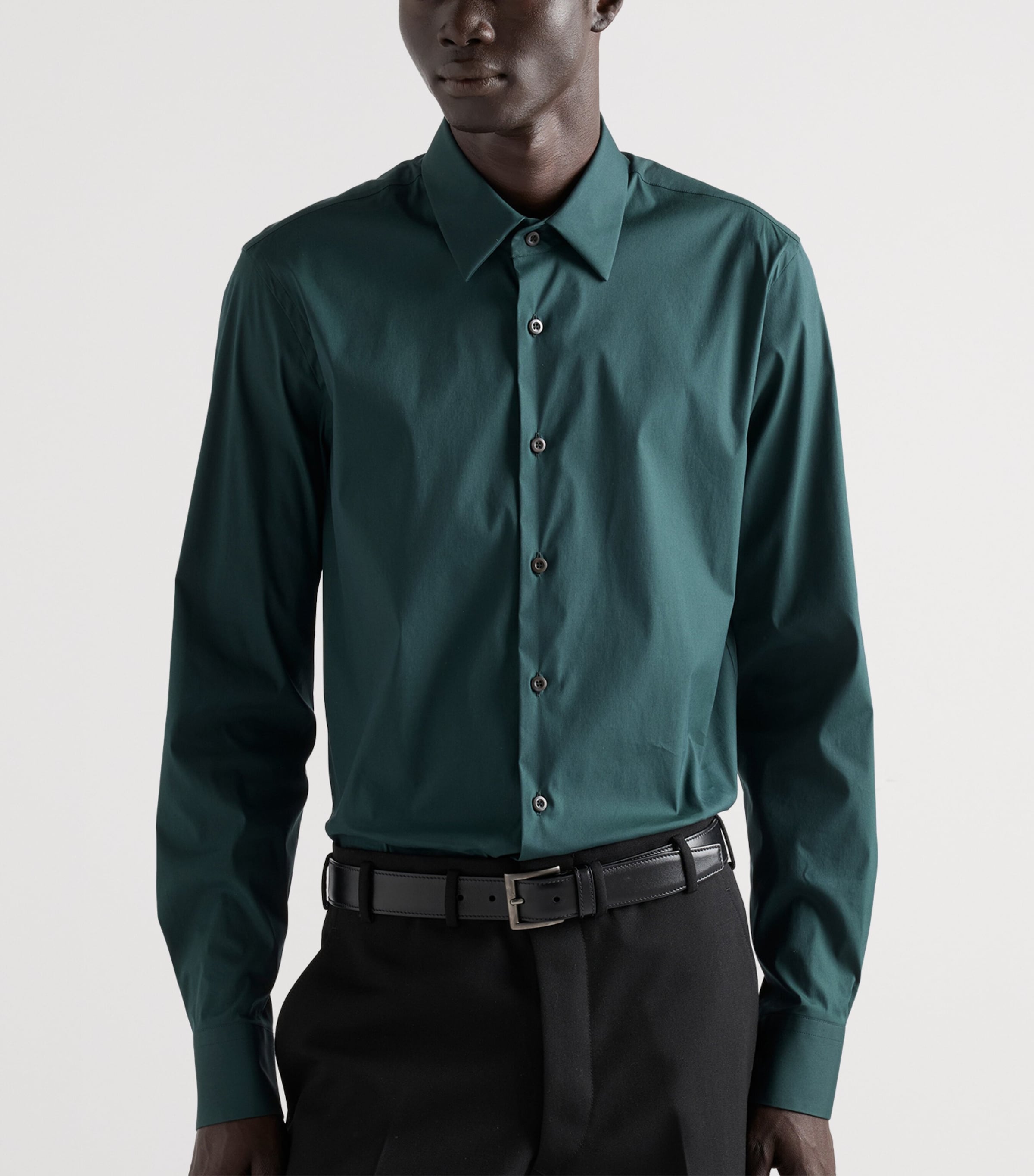 Prada Mens Stretch-Cotton Slim Shirt Green Image 3