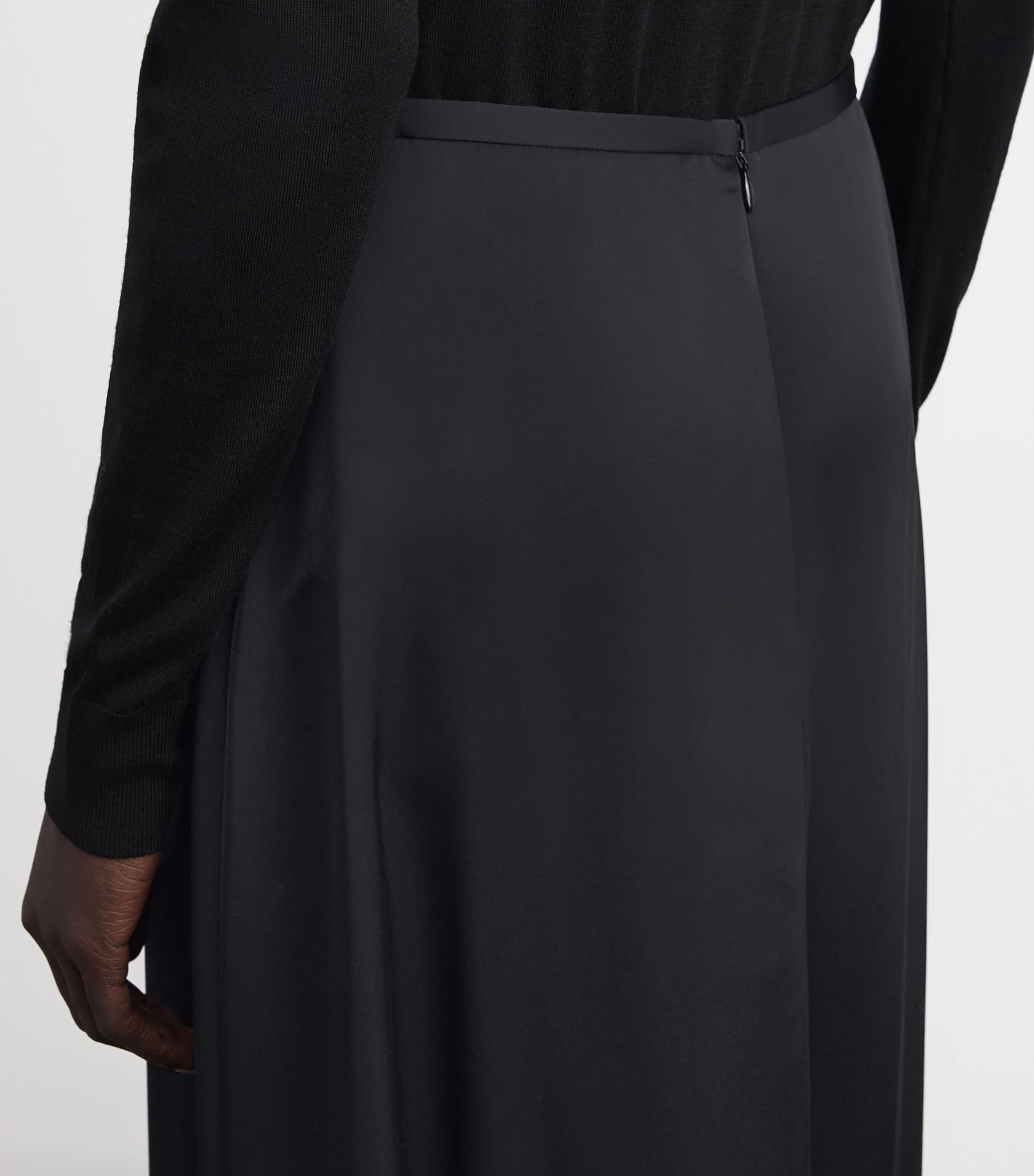 Satin Midi Skirt 001-BLACK Image 6