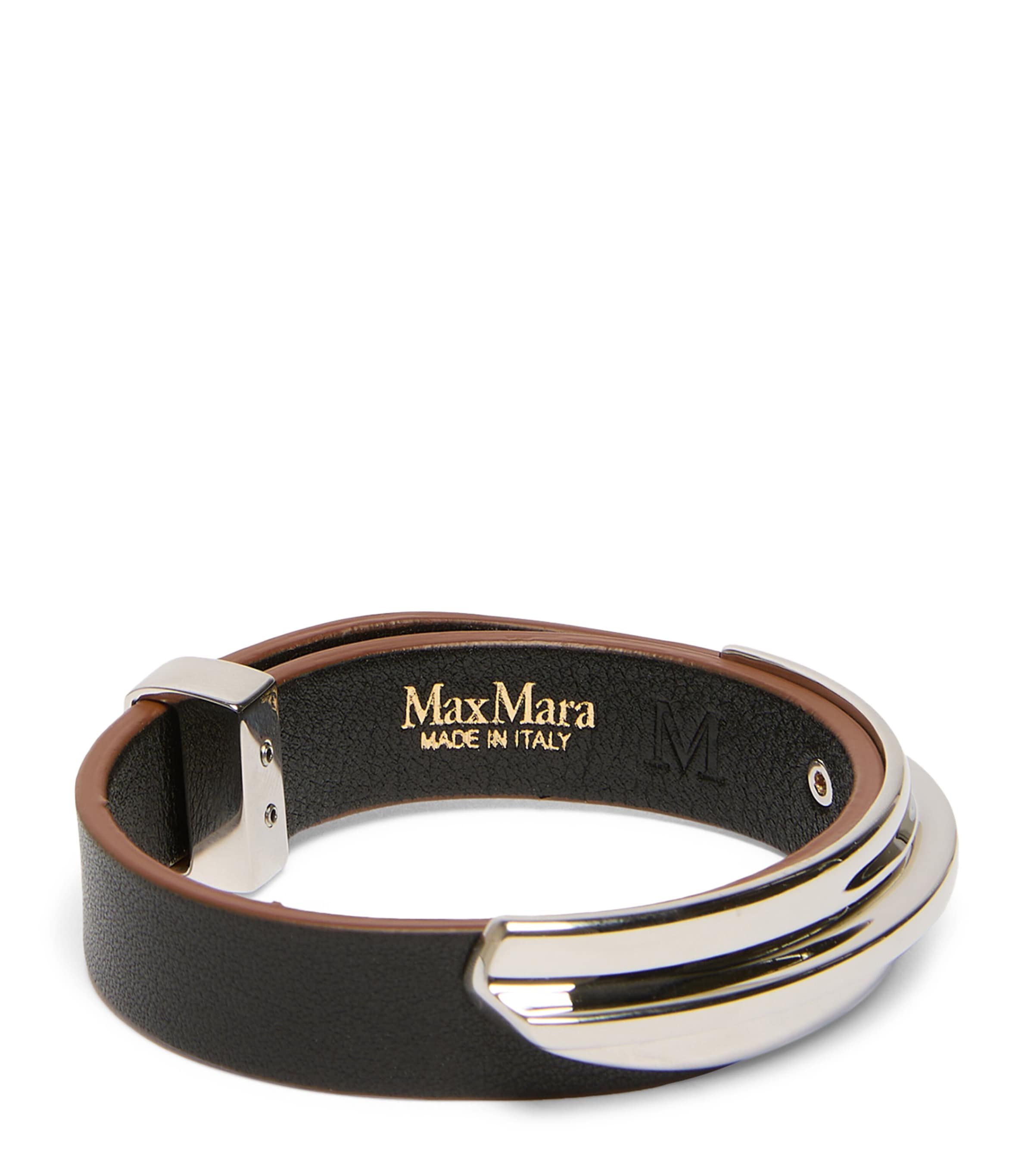 Max Mara Leather-Metal Cuff Bracelet Black Image 1