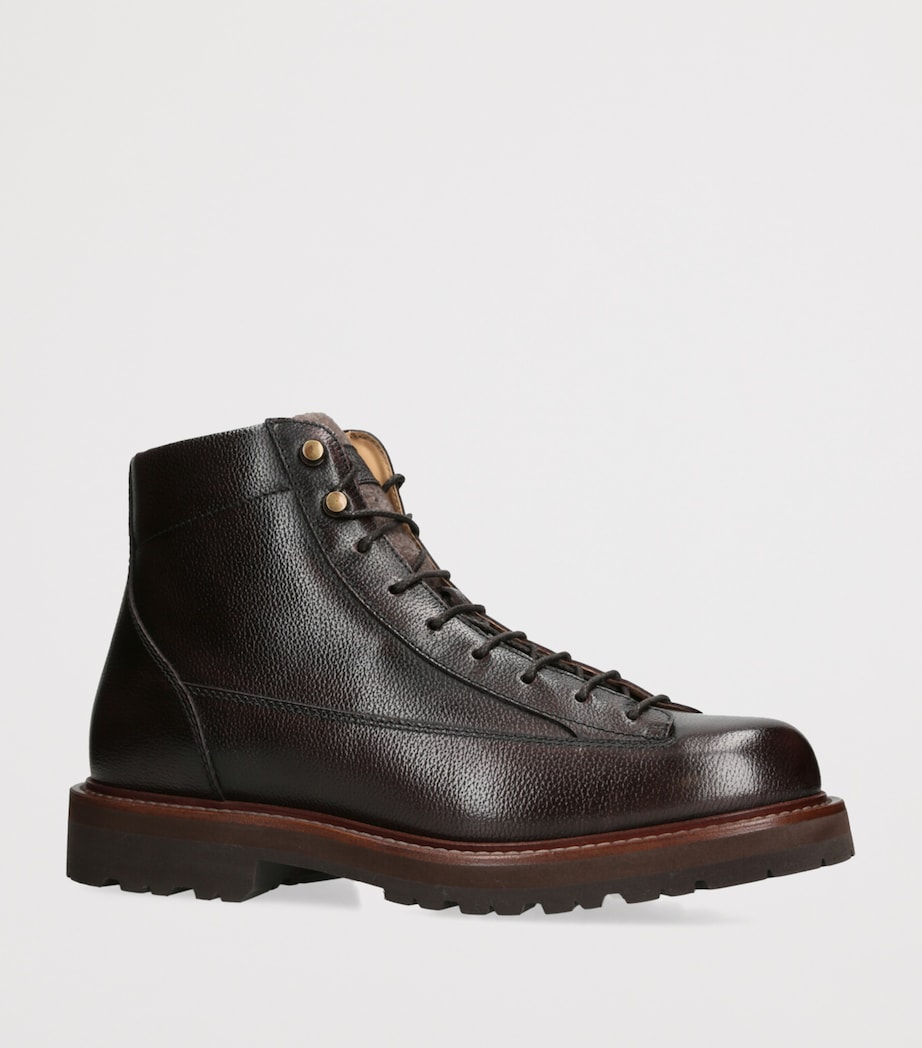 Leather Lace-Up Hiking Boots DARK BROWN Image 3