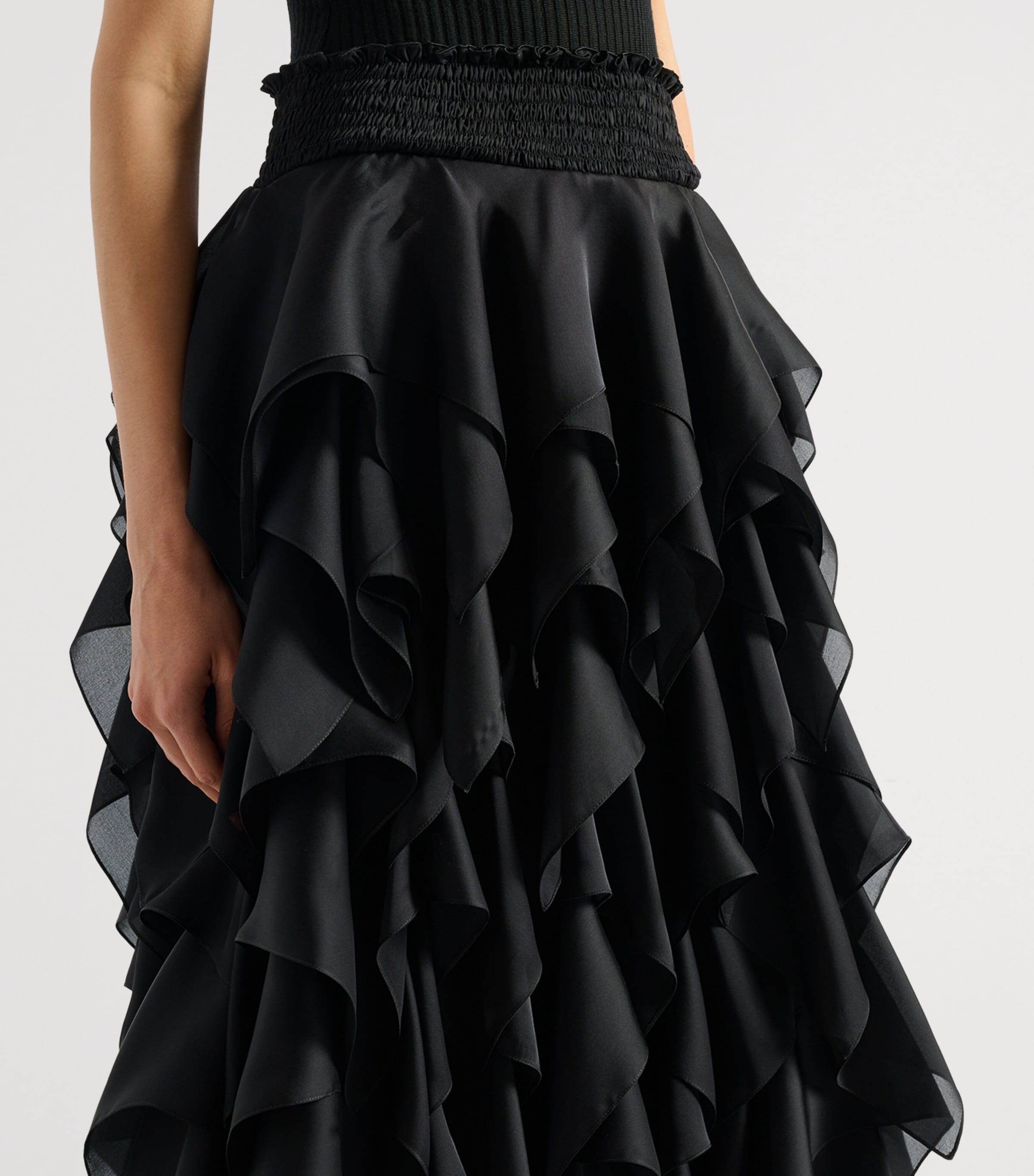 Balmain Womens Silk Ruffled Maxi Skirt Noir Image 5
