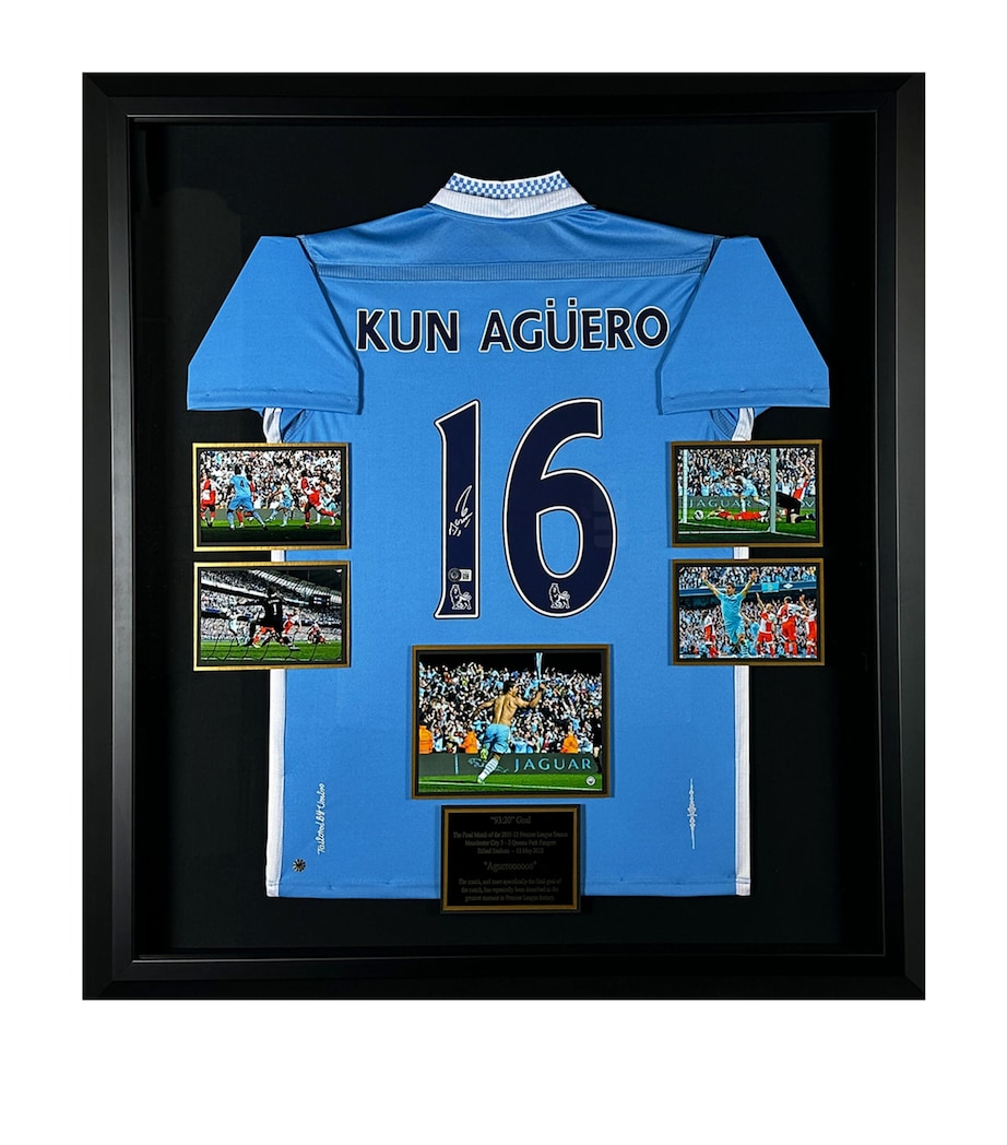 Leipzig Galleries Sergio Agüero Signed 2011-12 Manchester City 93:20 Goal Jersey Display Image 1
