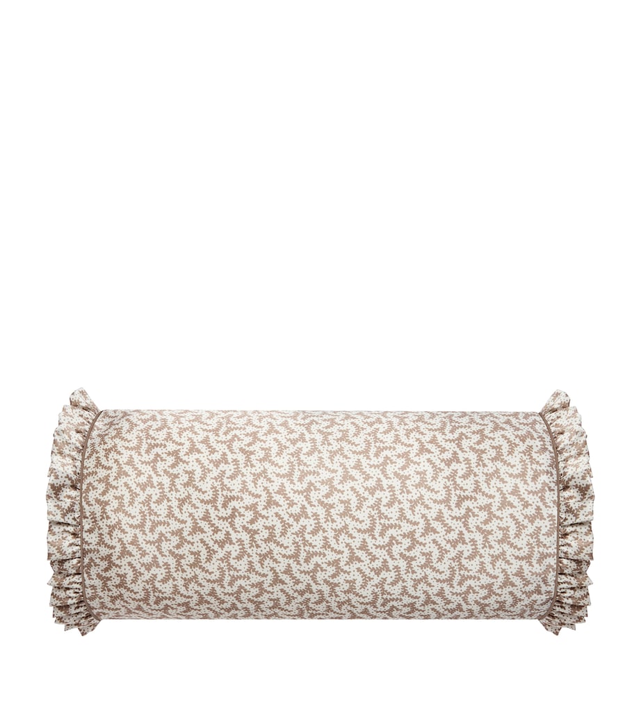 Gingerlily Silk Frilled Fern Bolster Cushion (20cm x 46cm) Mocha/ivory Image 1