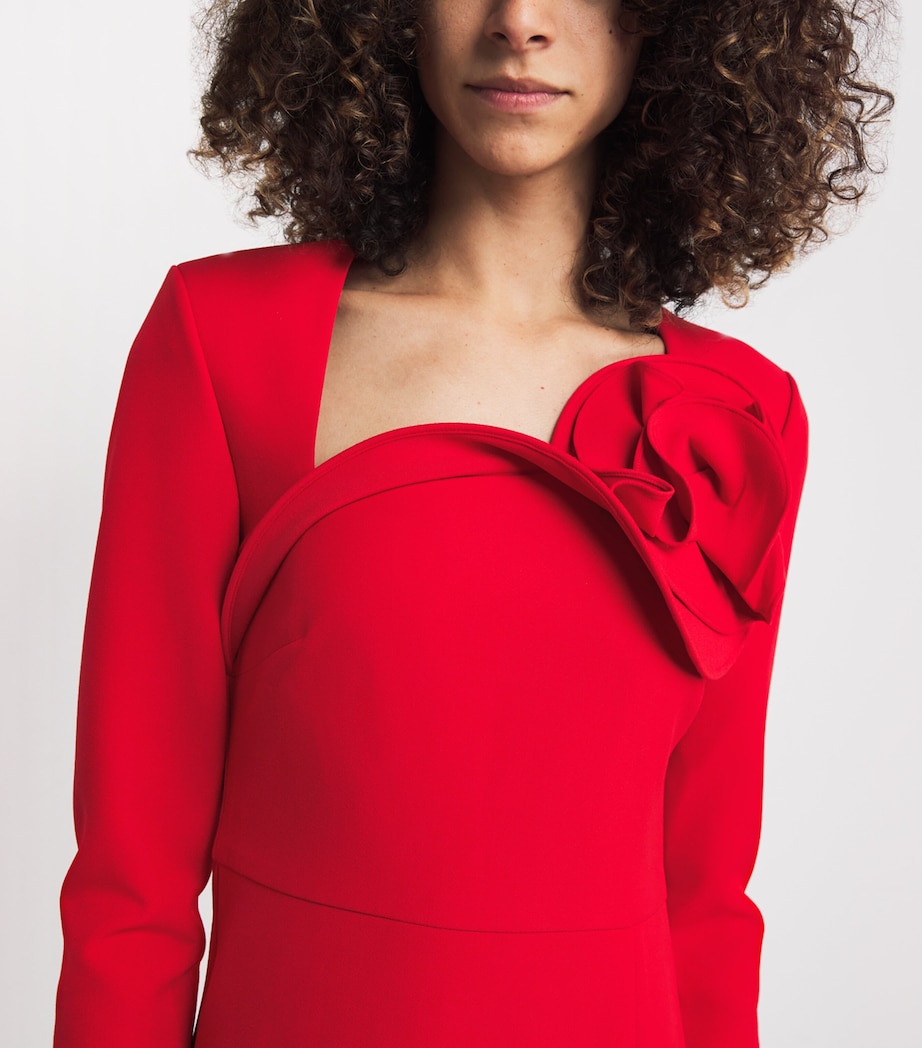 Floral-Appliqué Midi Dress RED Image 4