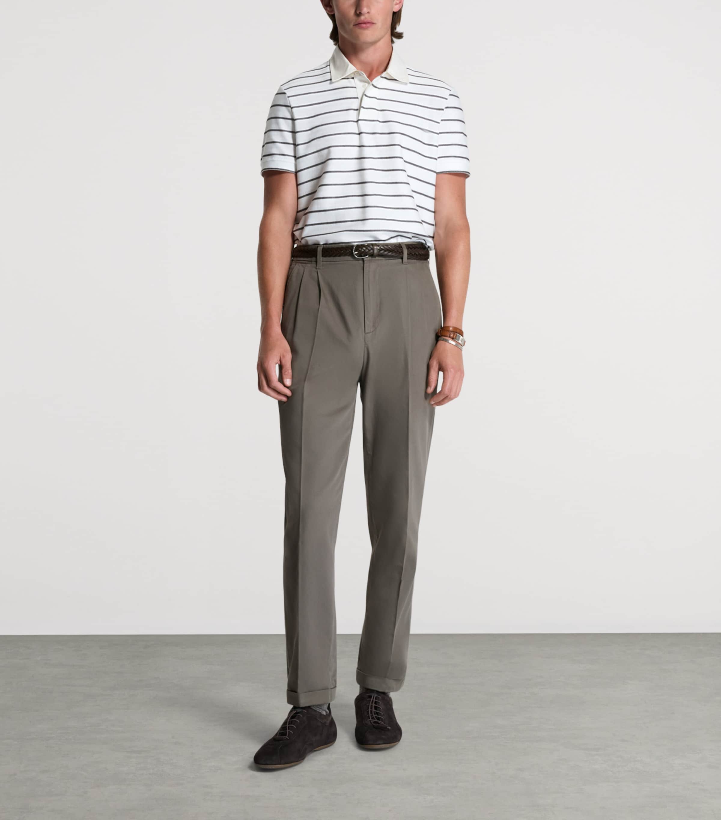 Dunhill Mens Stripe Polo Shirt Brown Image 2